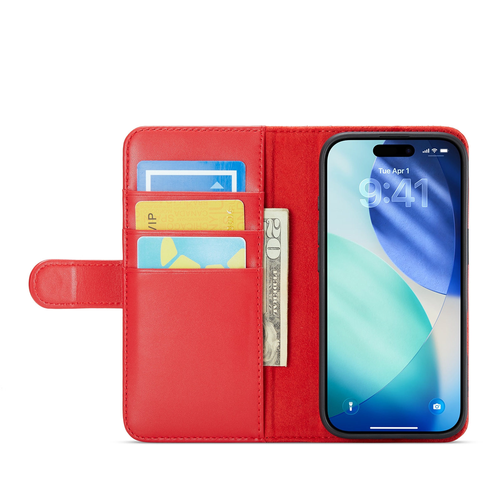 iPhone 17 Plånboksfodral i Äkta Läder, Röd