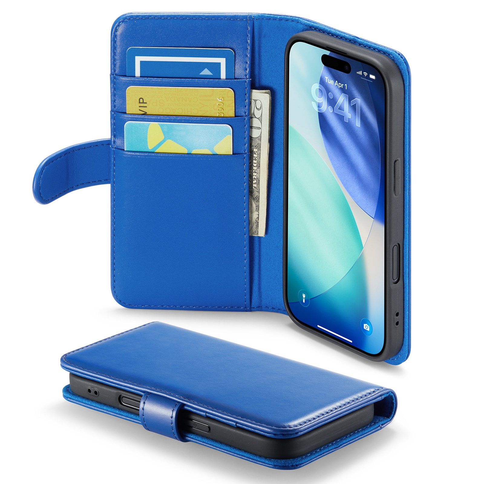 iPhone 17 Plånboksfodral i Äkta Läder, Blå