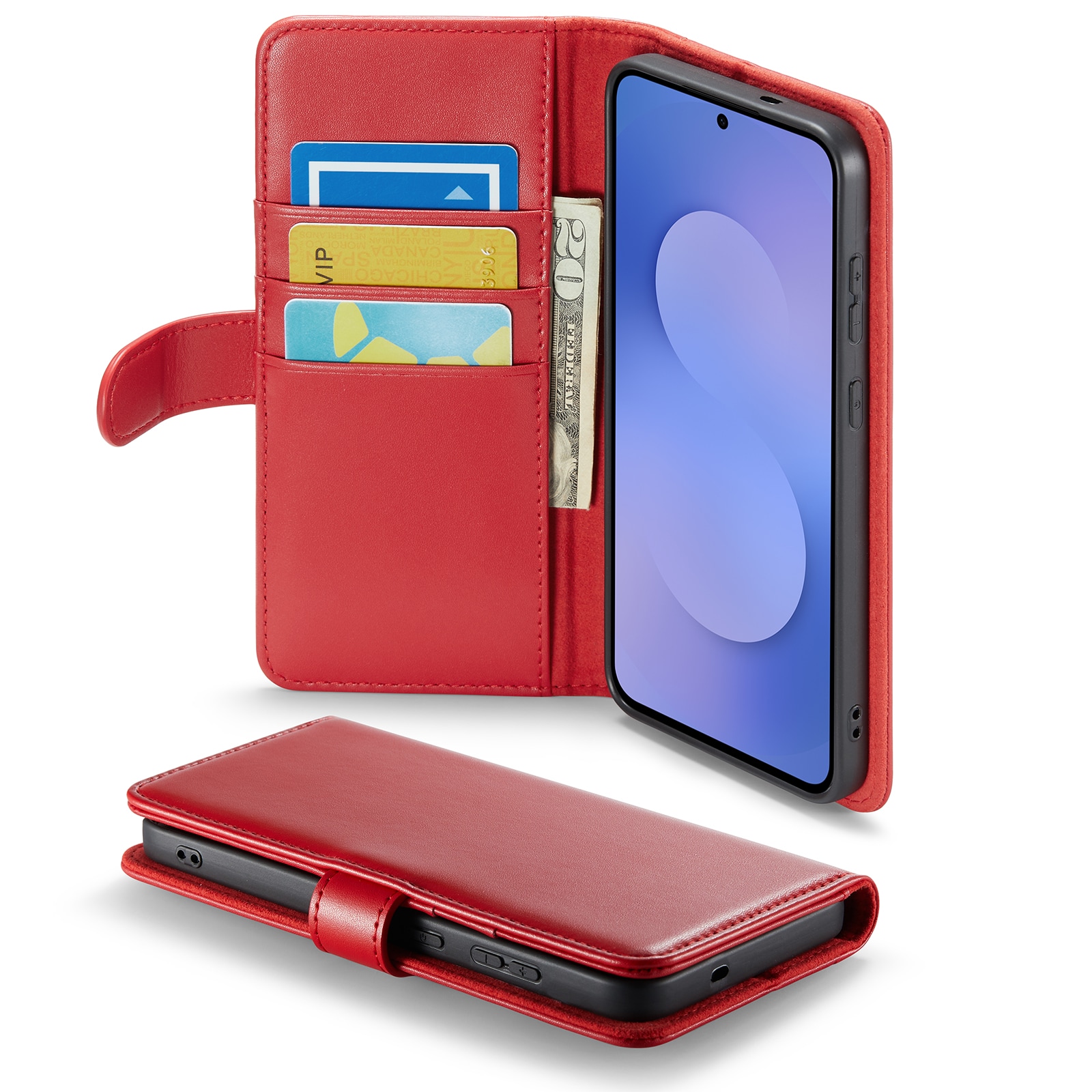 Samsung Galaxy S25 FE Plånboksfodral i Äkta Läder, Röd
