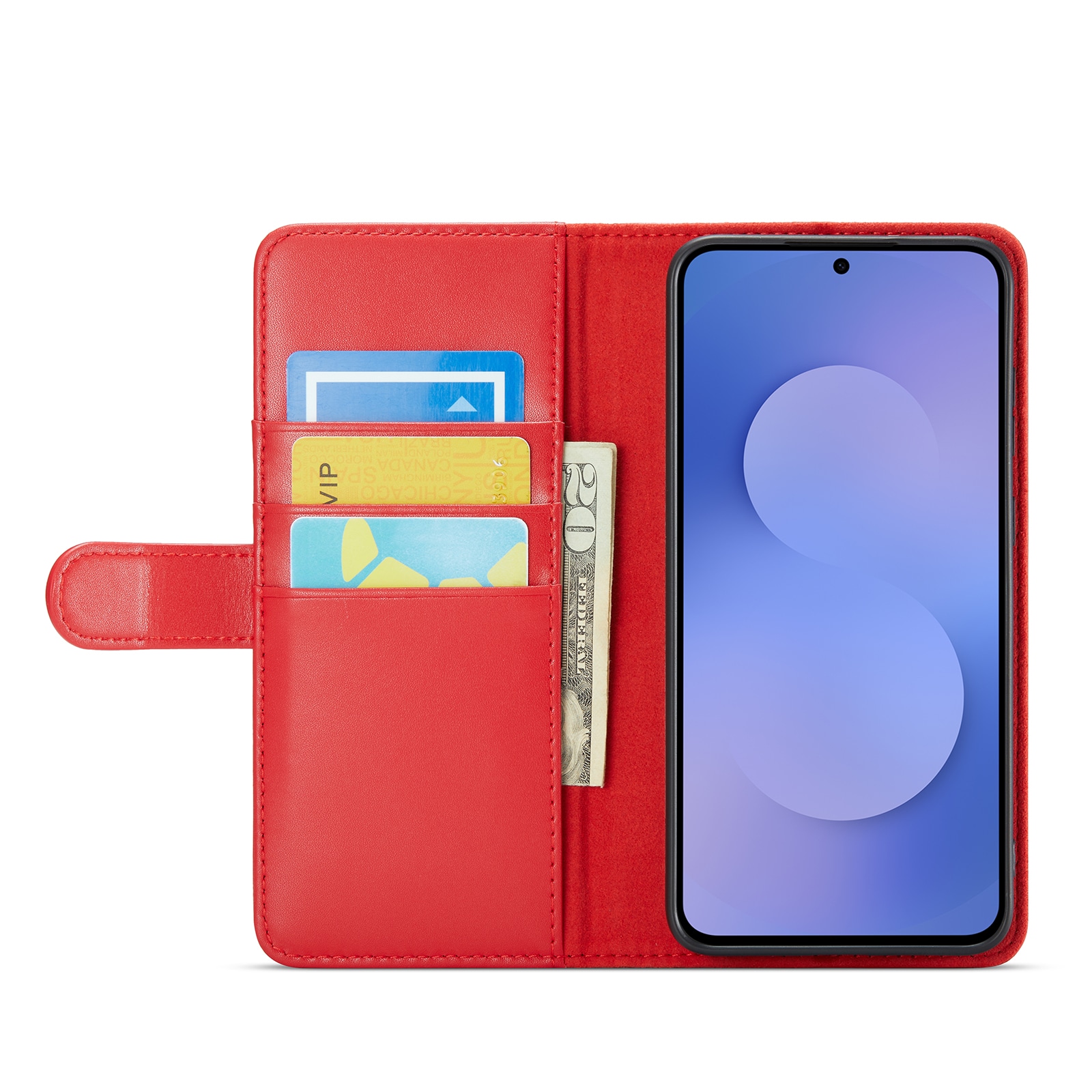 Samsung Galaxy S25 FE Plånboksfodral i Äkta Läder, Röd