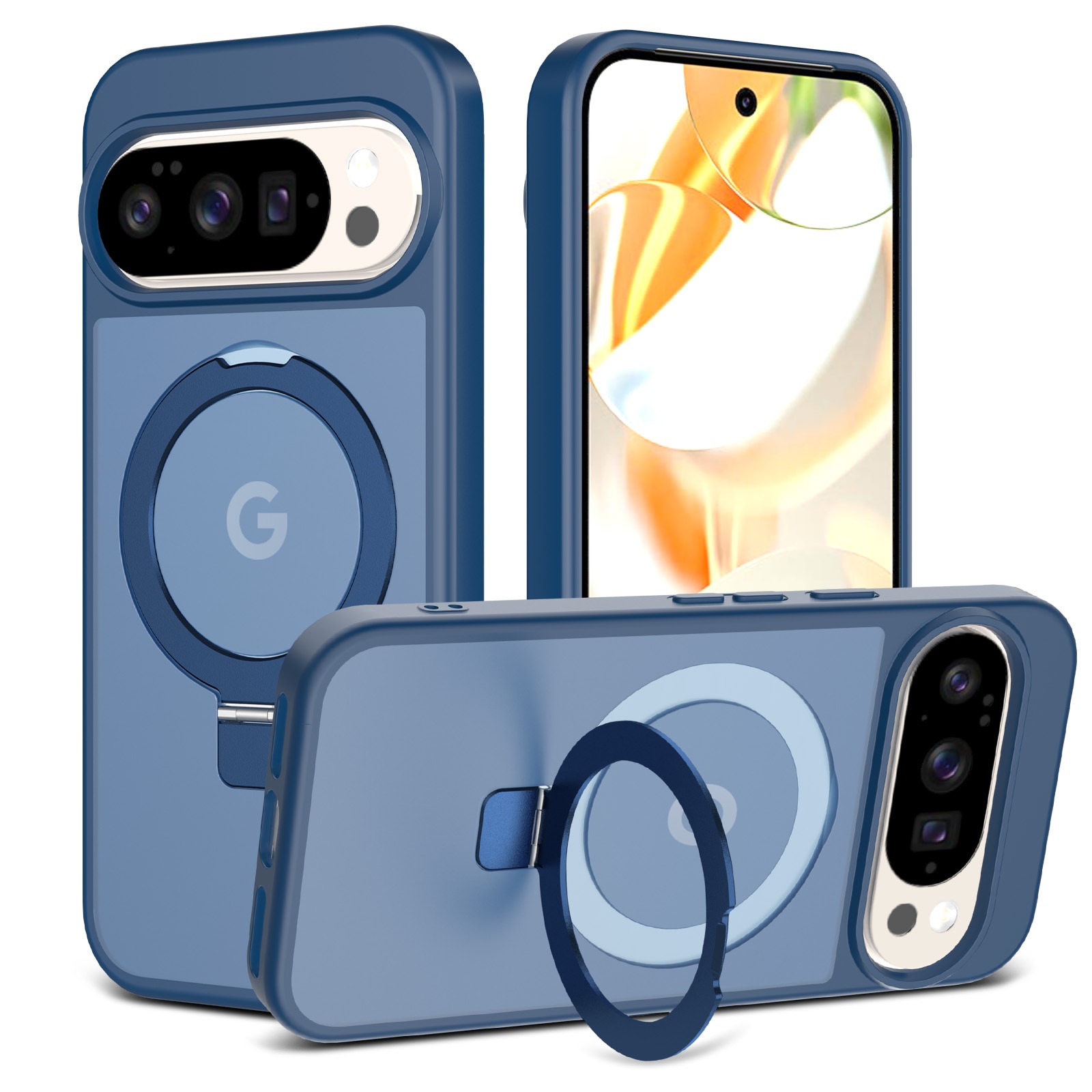 Google Pixel 9 Pro XL Magnetic hybridskal med ställfunktion, Mörkblå