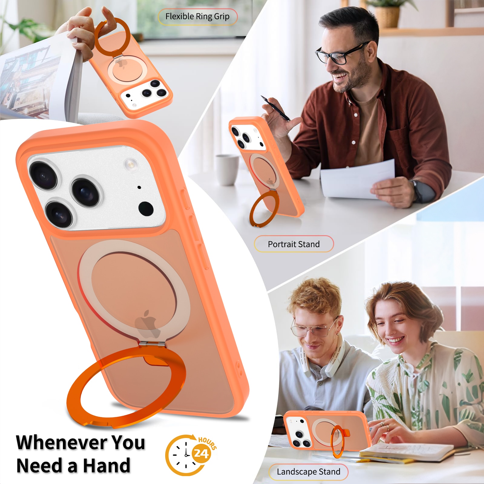 iPhone 17 Pro Max Magnetic hybridskal med ställfunktion, Orange