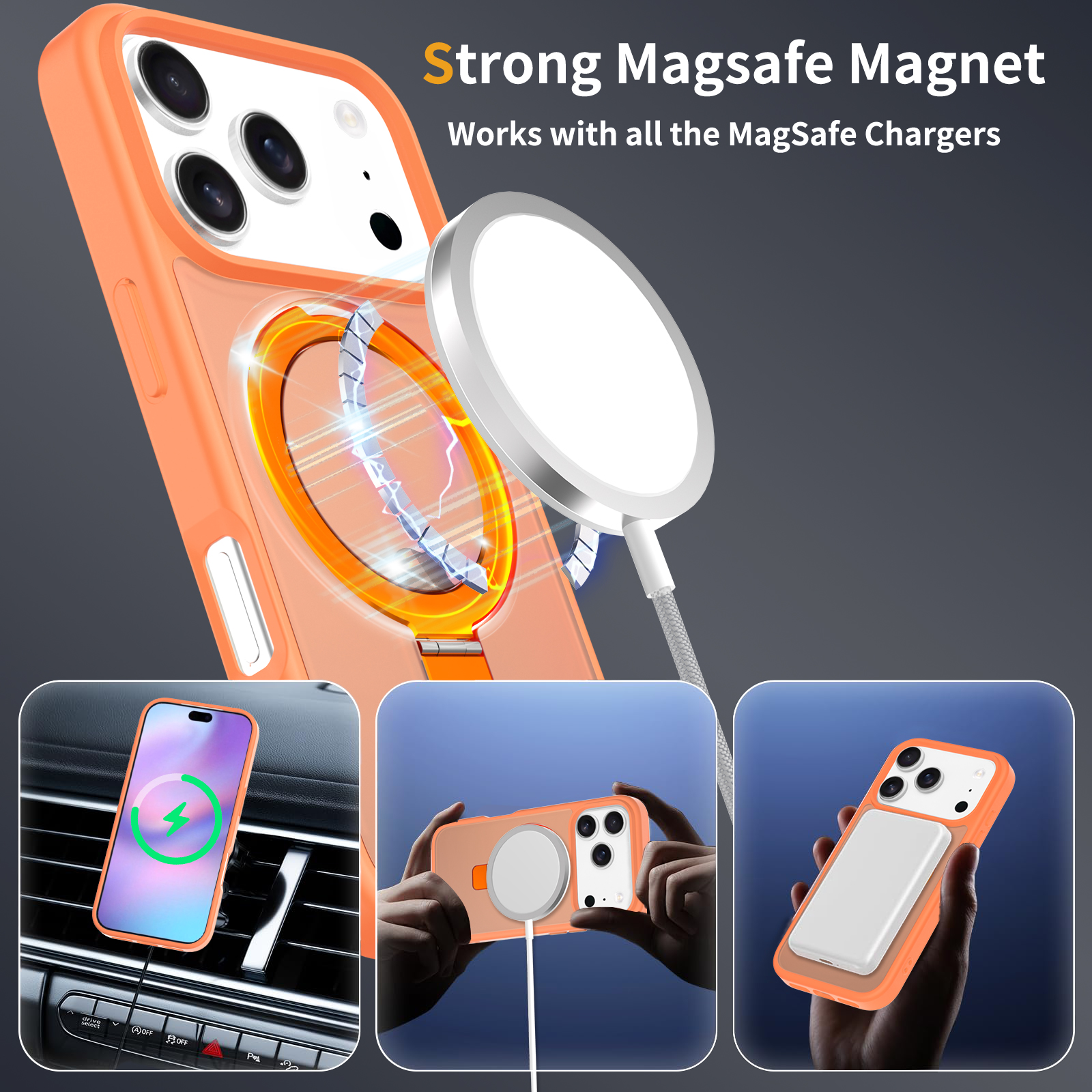 iPhone 17 Pro Max Magnetic hybridskal med ställfunktion, Orange