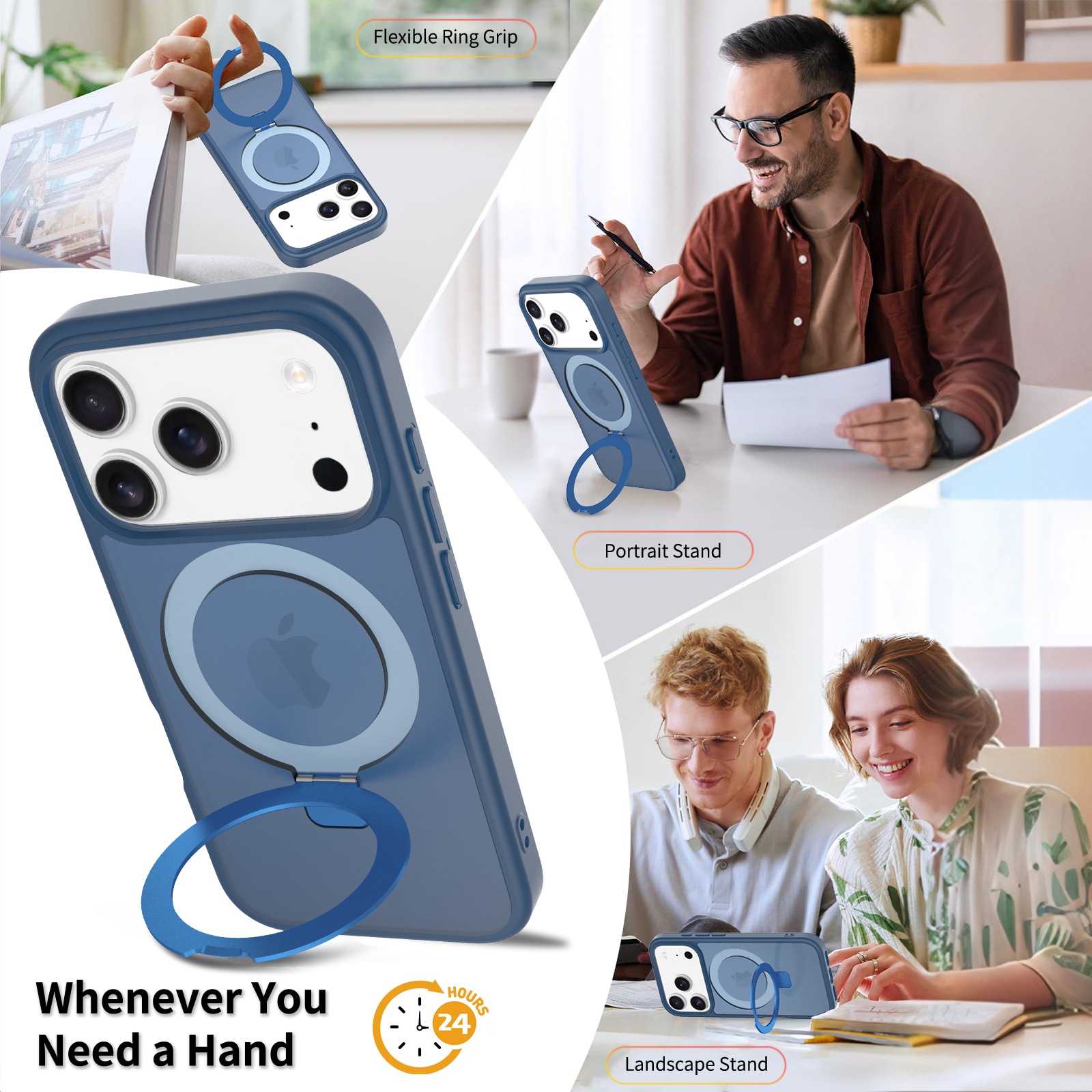 iPhone 17 Pro Magnetic hybridskal med ställfunktion, Mörkblå