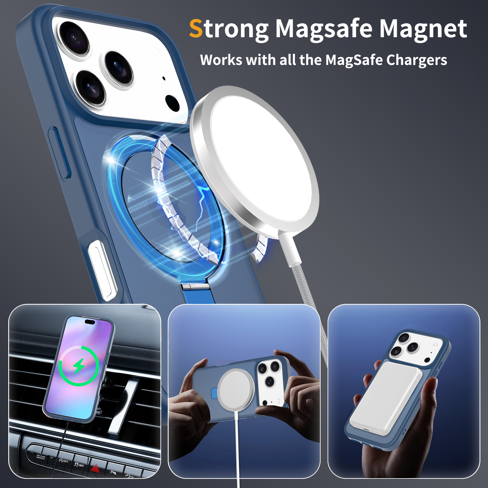iPhone 17 Pro Magnetic hybridskal med ställfunktion, Mörkblå