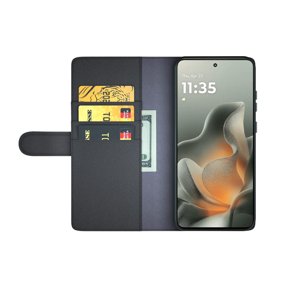 Motorola Edge 70 Plånboksfodral i Äkta Läder, Svart