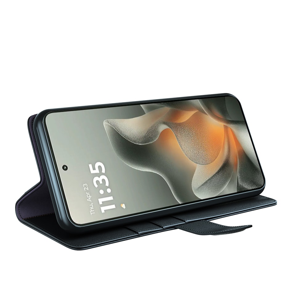 Motorola Edge 70 Plånboksfodral i Äkta Läder, Svart