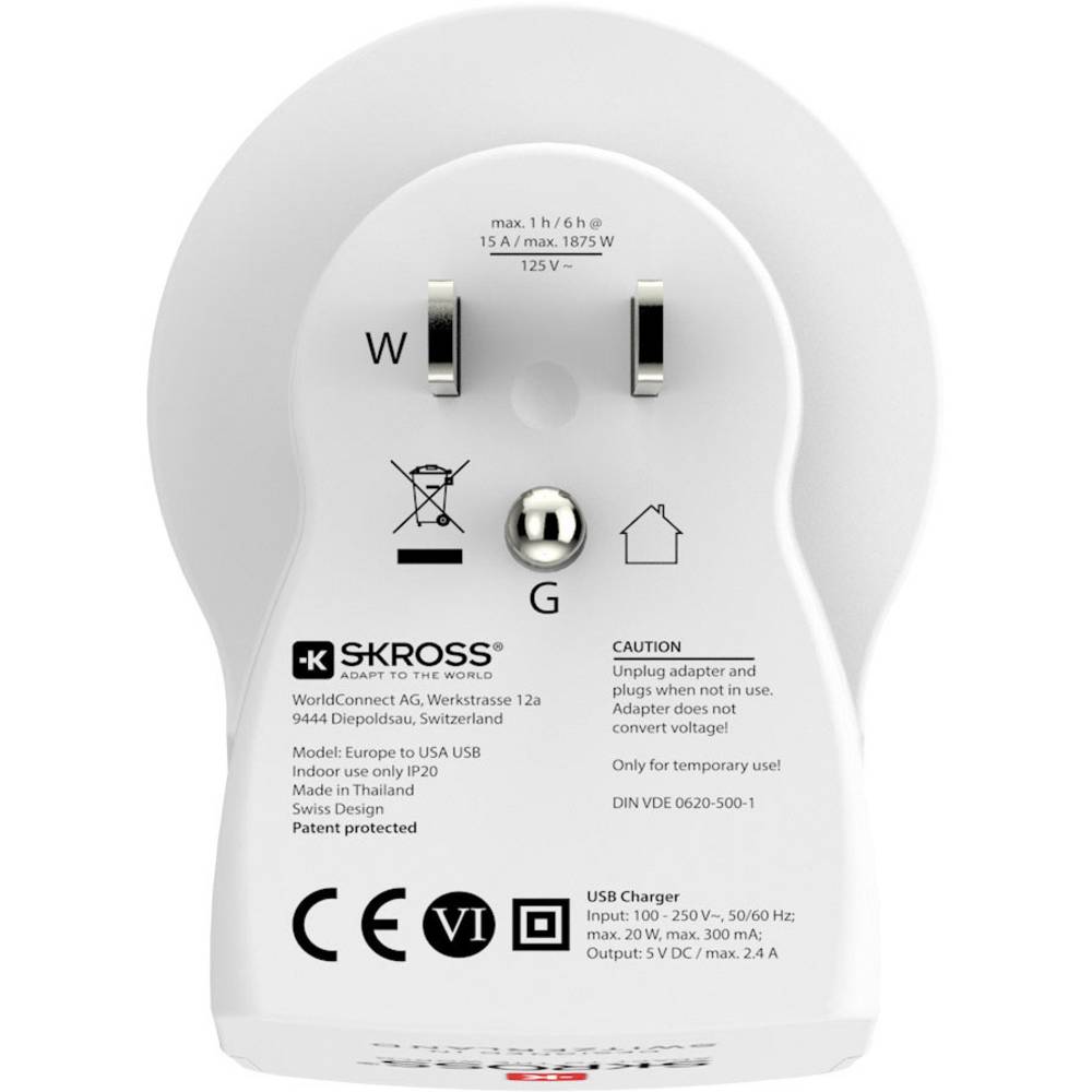 Reseadapter Europa till USA med 2 USB-A