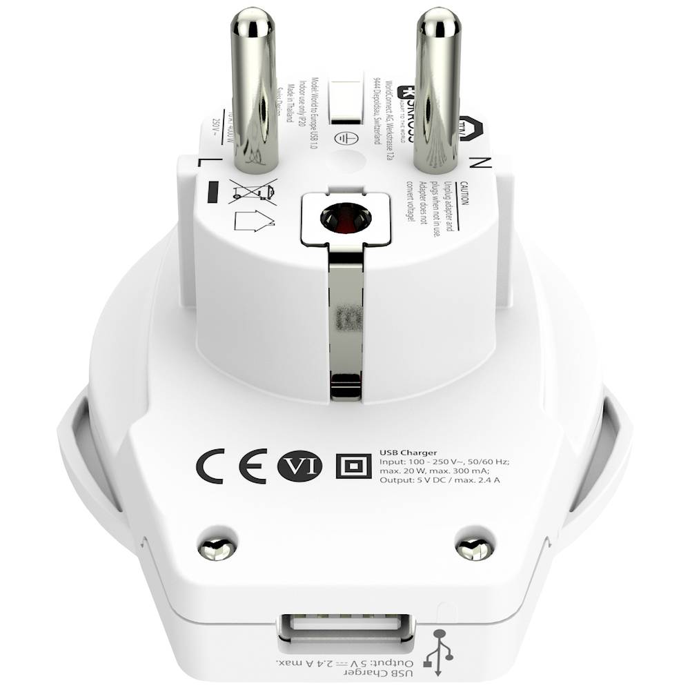 Reseadapter Världen till Europa med USB-A-port