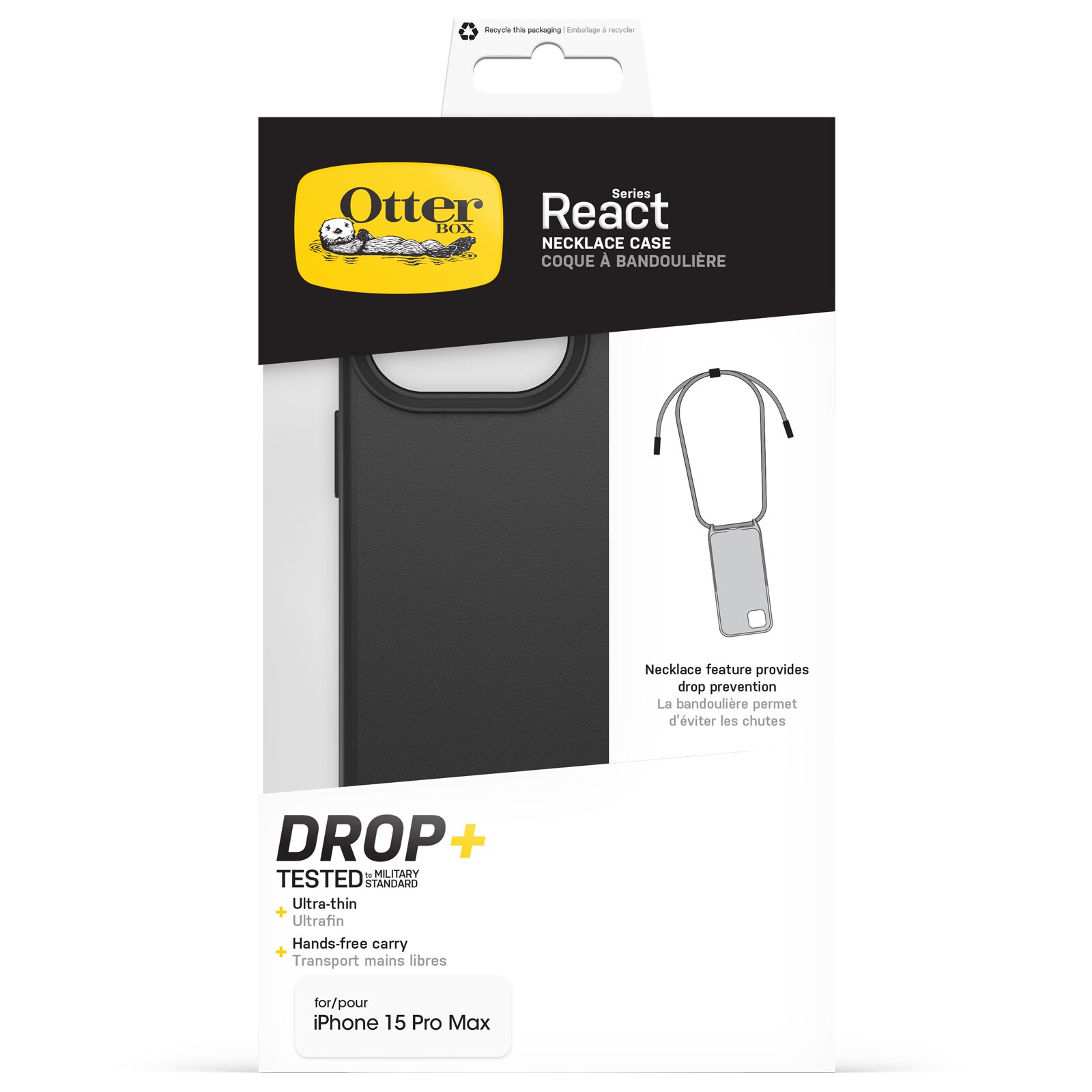 iPhone 15 Pro Max MagSafe-skal med halsband React Necklace, svart