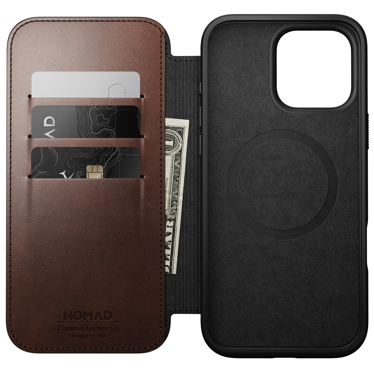 iPhone 16 Pro Max Läderfodral MagSafe  - Modern Horween Leather Folio Rustic Brown