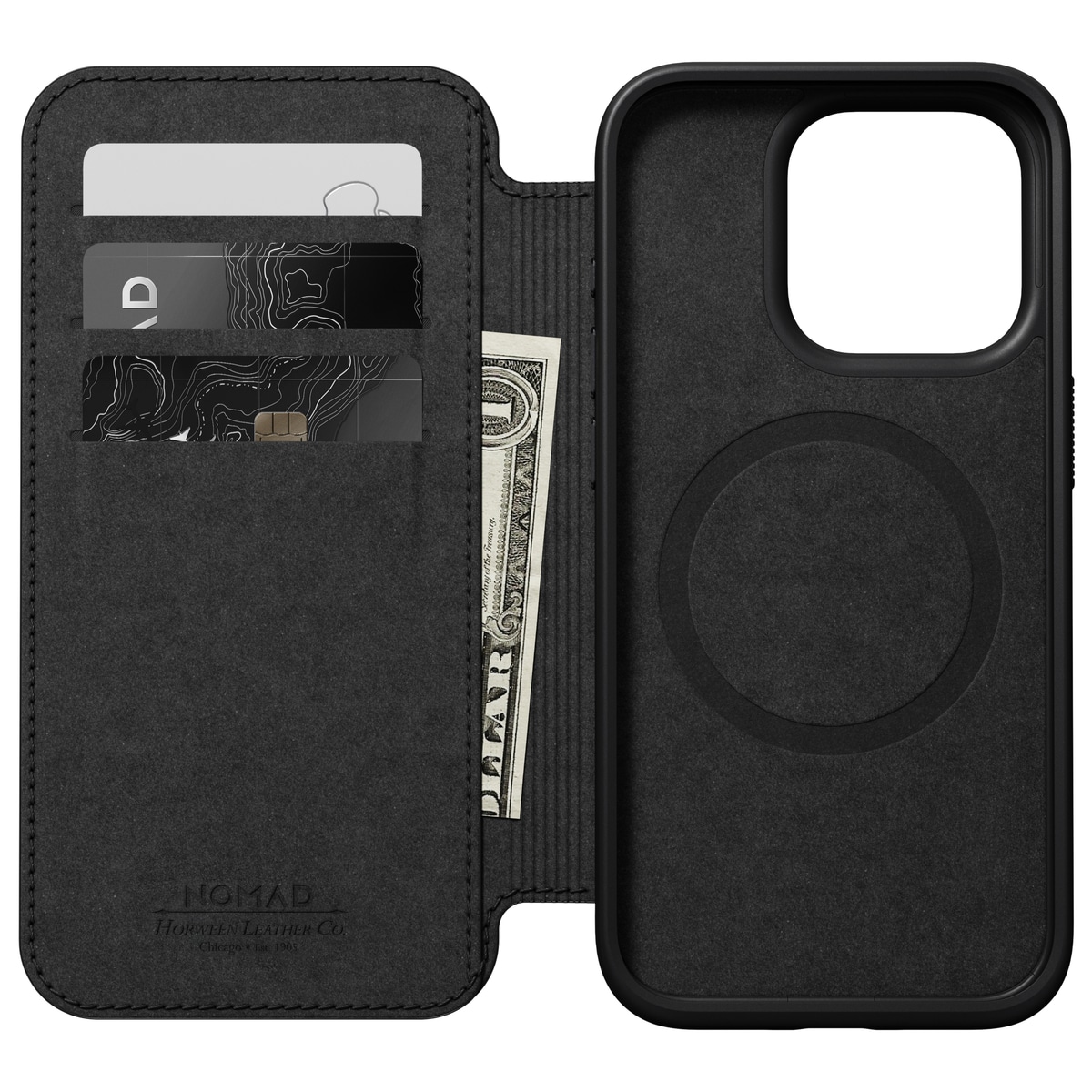 iPhone 15 Pro Läderfodral MagSafe  - Modern Horween Leather Folio Black
