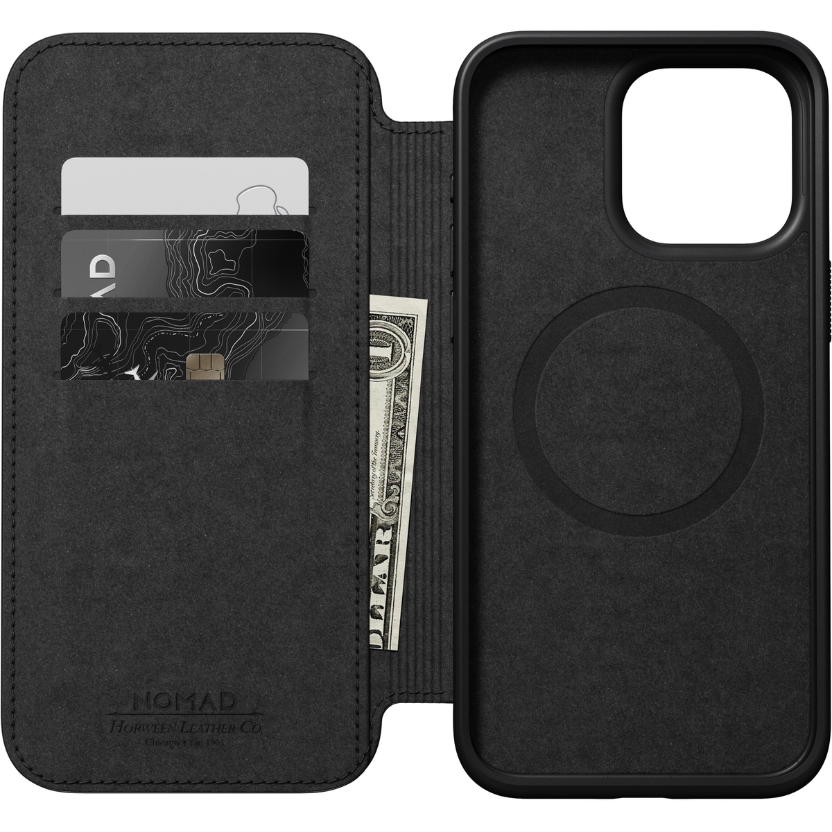 iPhone 15 Pro Max Läderfodral MagSafe  - Modern Horween Leather Folio Black