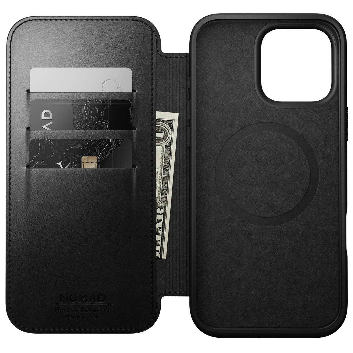 iPhone 16 Pro Max Läderfodral MagSafe  - Modern Horween Leather Folio Black