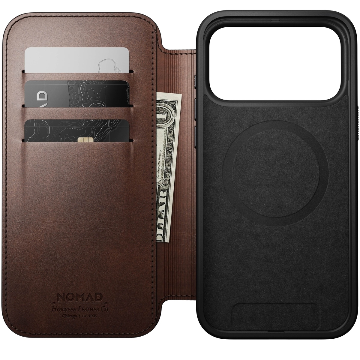 iPhone 17 Pro Max Läderfodral MagSafe  - Modern Horween Leather Folio Rustic Brown