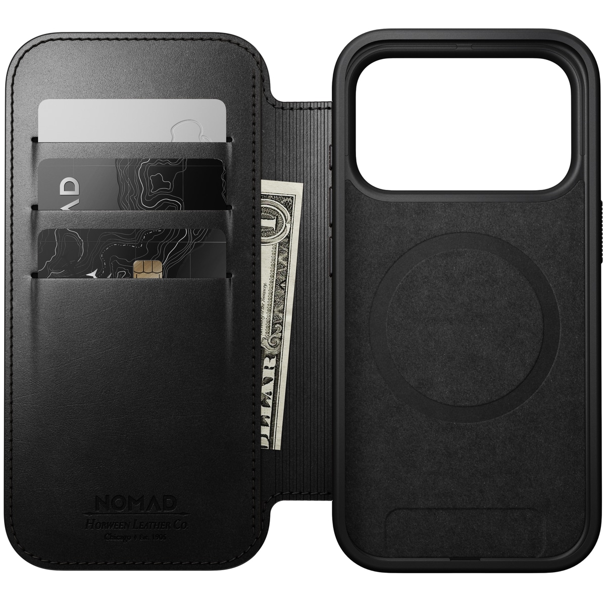 iPhone 17 Pro Läderfodral MagSafe  - Modern Horween Leather Folio Black