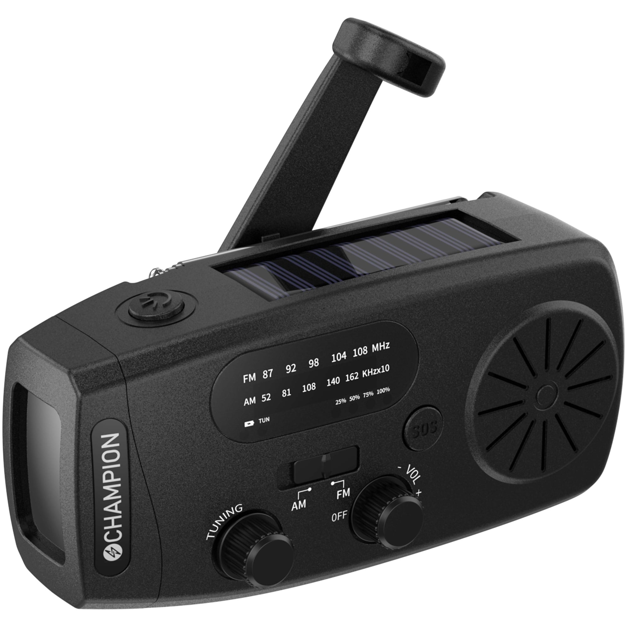 Vevradio med ficklampa och solcellsladdning, 