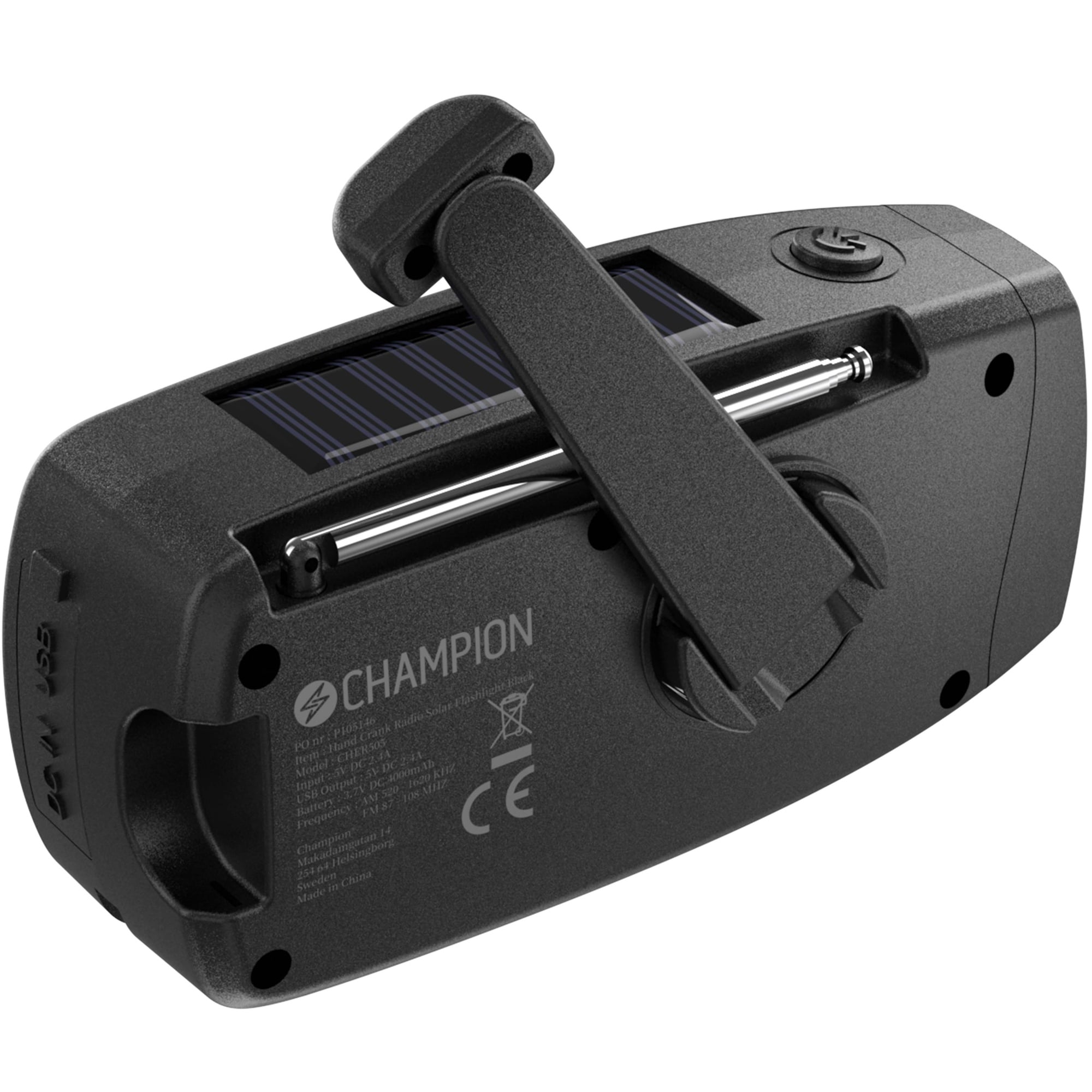 Vevradio med ficklampa och solcellsladdning, 