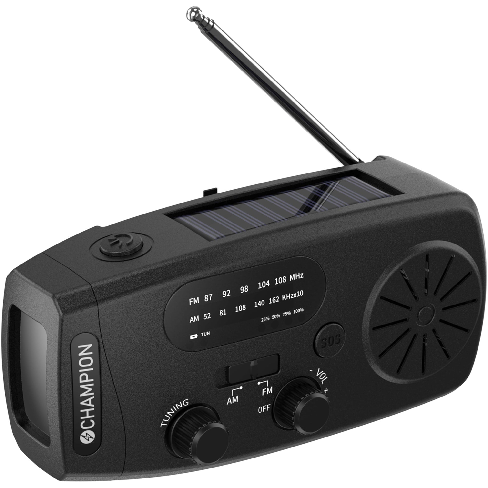 Vevradio med ficklampa och solcellsladdning, 