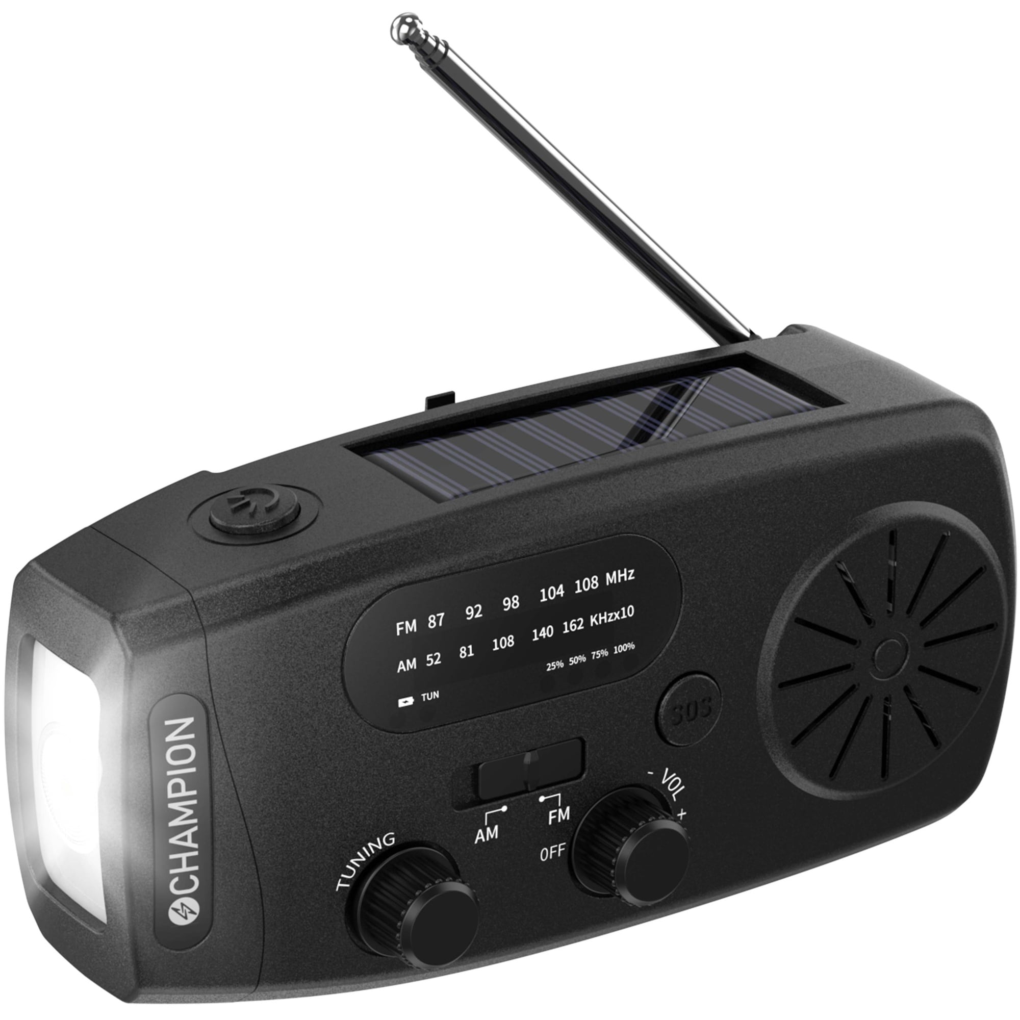 Vevradio med ficklampa och solcellsladdning, 