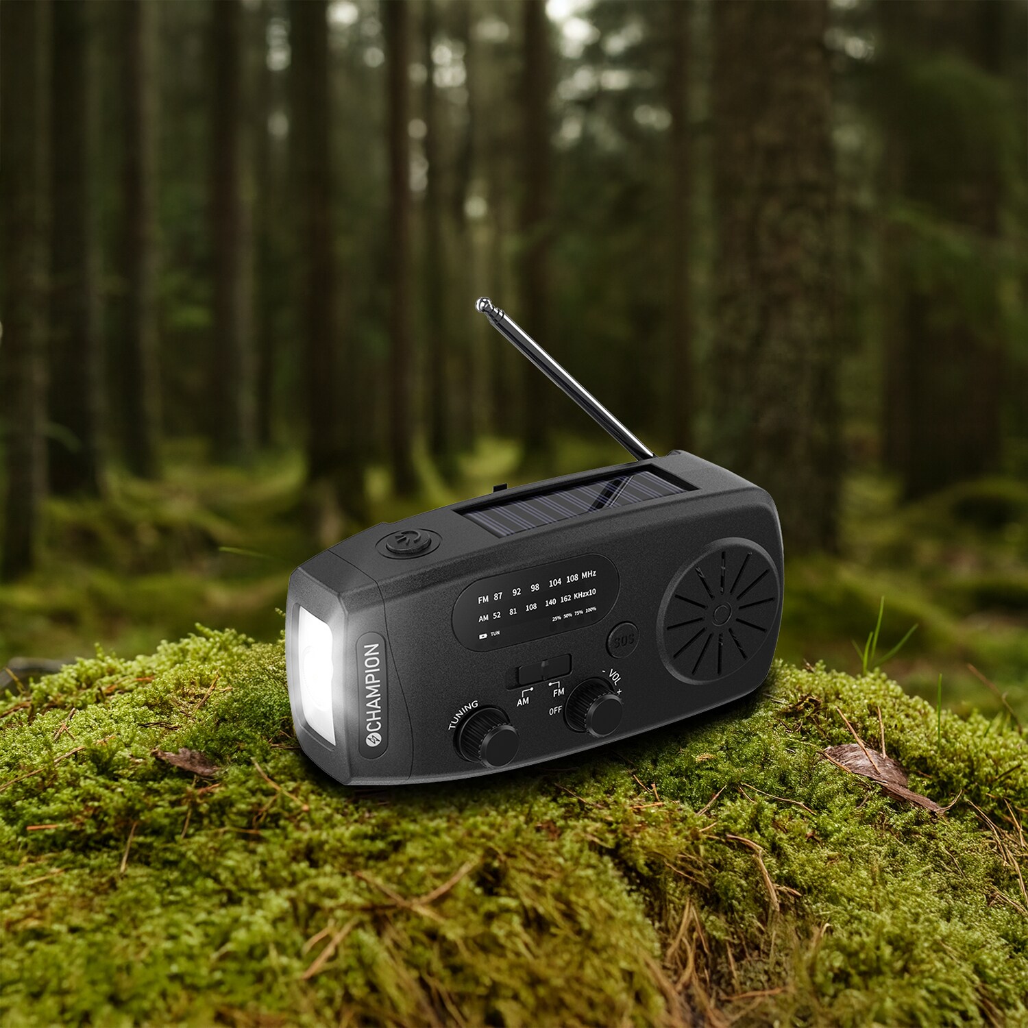 Vevradio med ficklampa och solcellsladdning, 