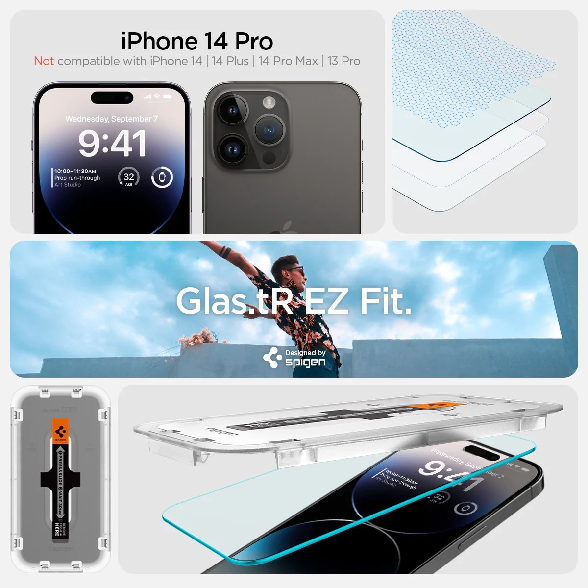 iPhone 14 Pro Skärmskydd med installationsram (2-pack) GLAS.tR EZ Fit