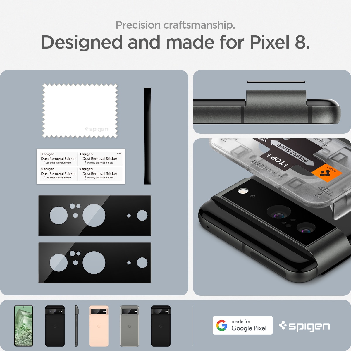 Google Pixel 8 EZ Fit Linsskydd (2-pack), svart