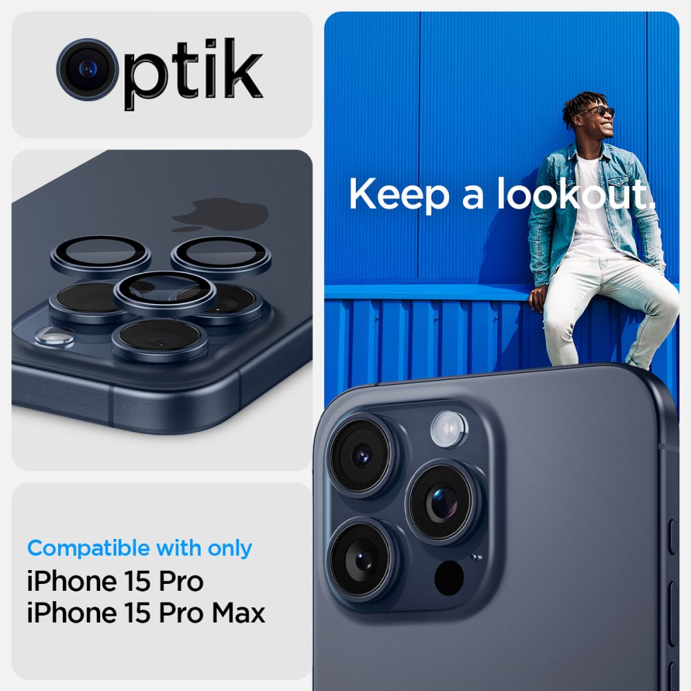 iPhone 14 Pro EZ Fit Linsskydd (2-pack), blå titanuim