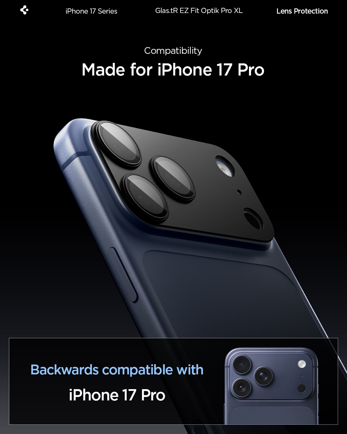 iPhone 17 Pro EZ Fit Kameraskydd - Optik Pro XL, Svart
