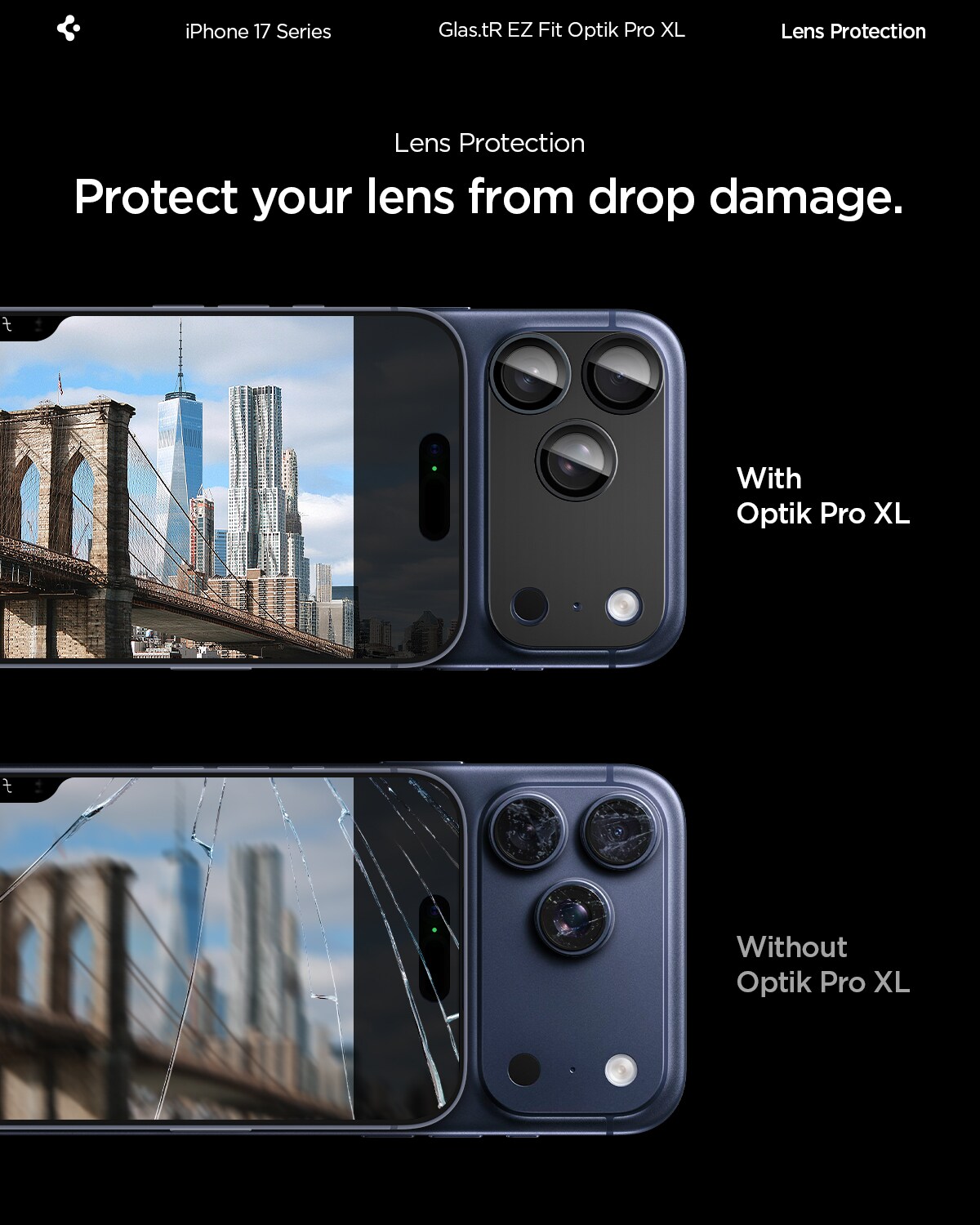 iPhone 17 Pro EZ Fit Kameraskydd - Optik Pro XL, Svart