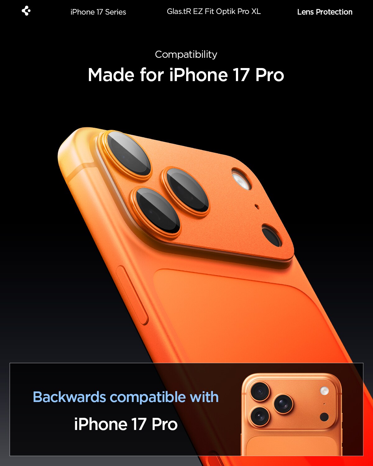 iPhone 17 Pro EZ Fit Kameraskydd - Optik Pro XL, Orange