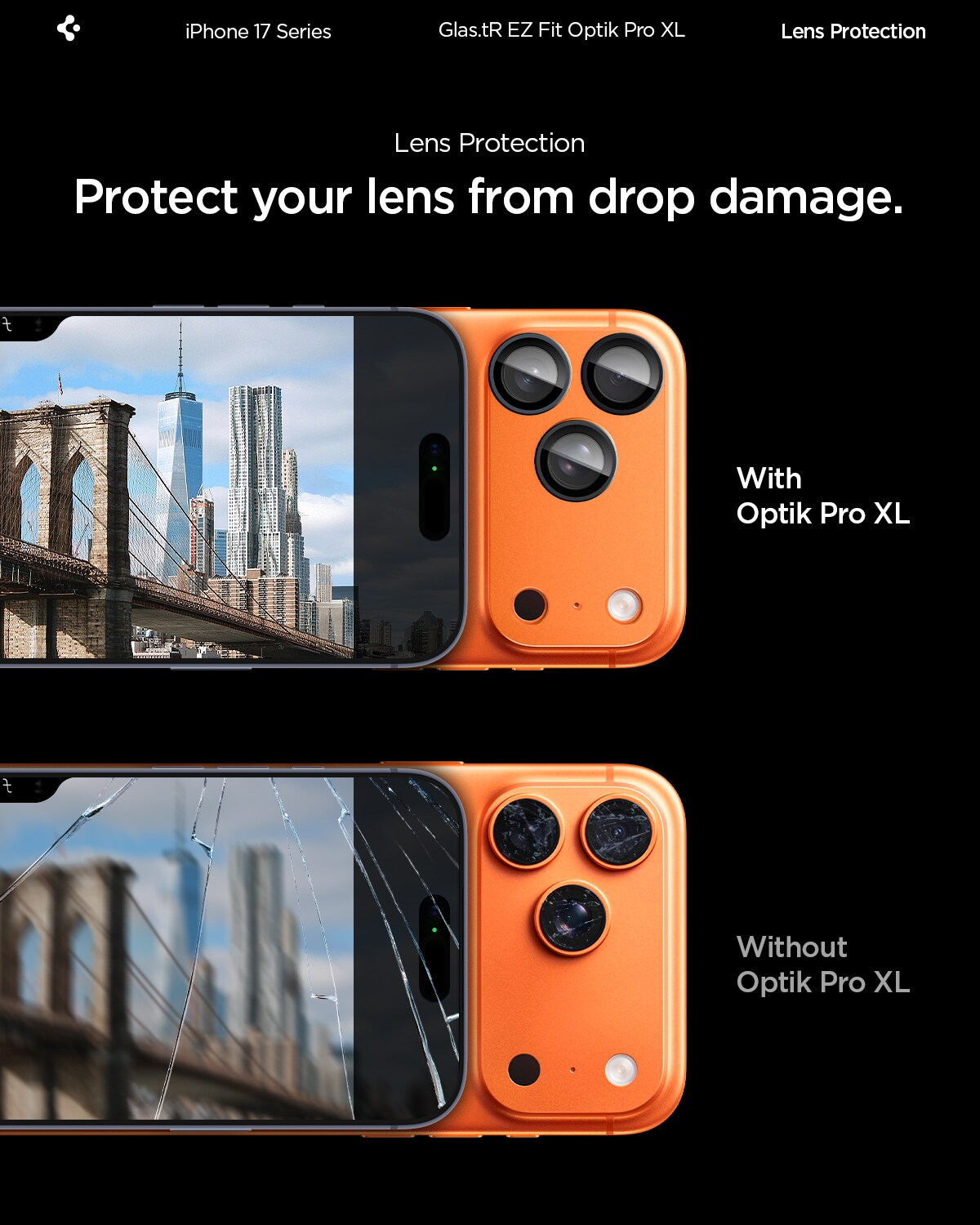 iPhone 17 Pro EZ Fit Kameraskydd - Optik Pro XL, Orange
