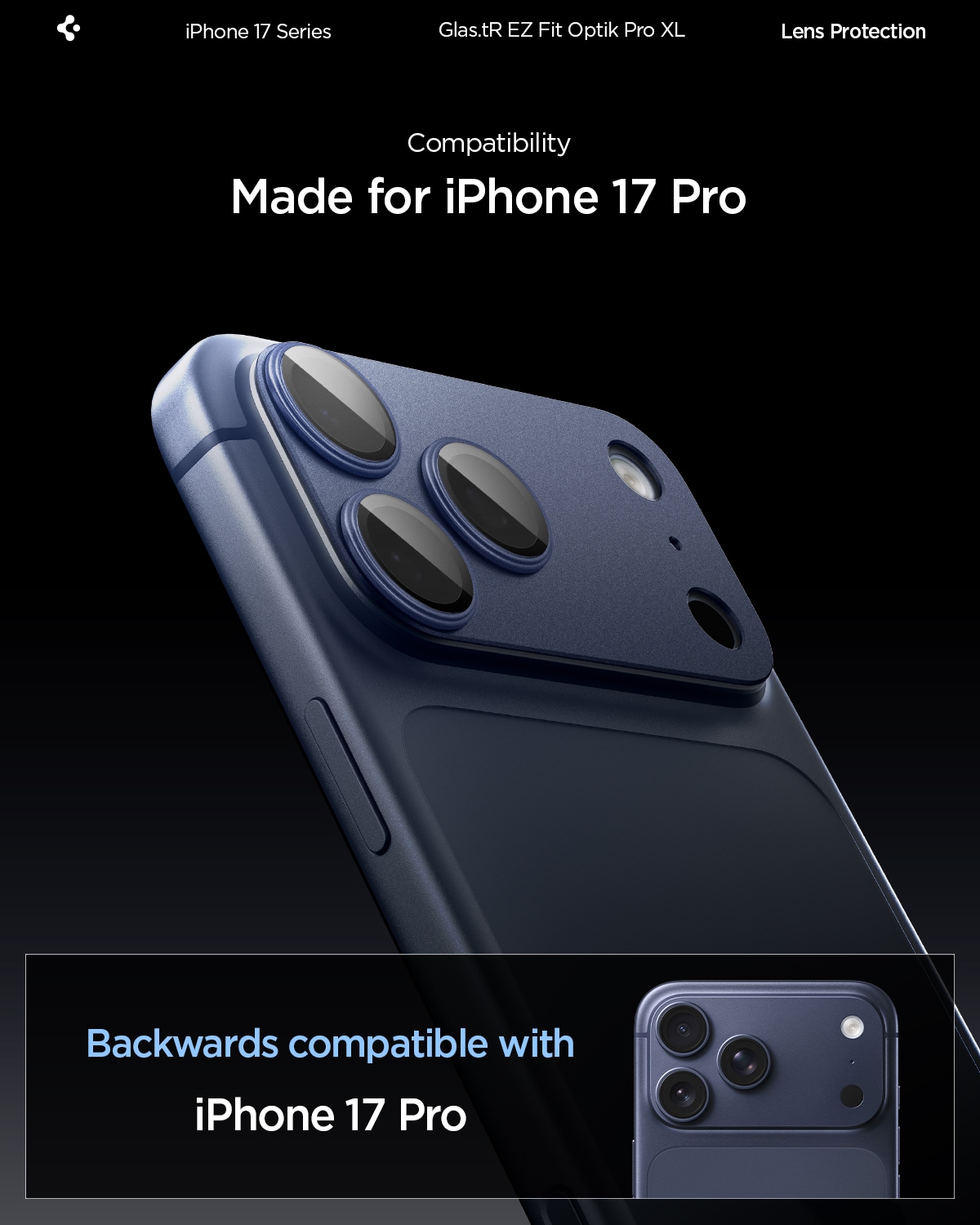 iPhone 17 Pro EZ Fit Kameraskydd - Optik Pro XL, Blå