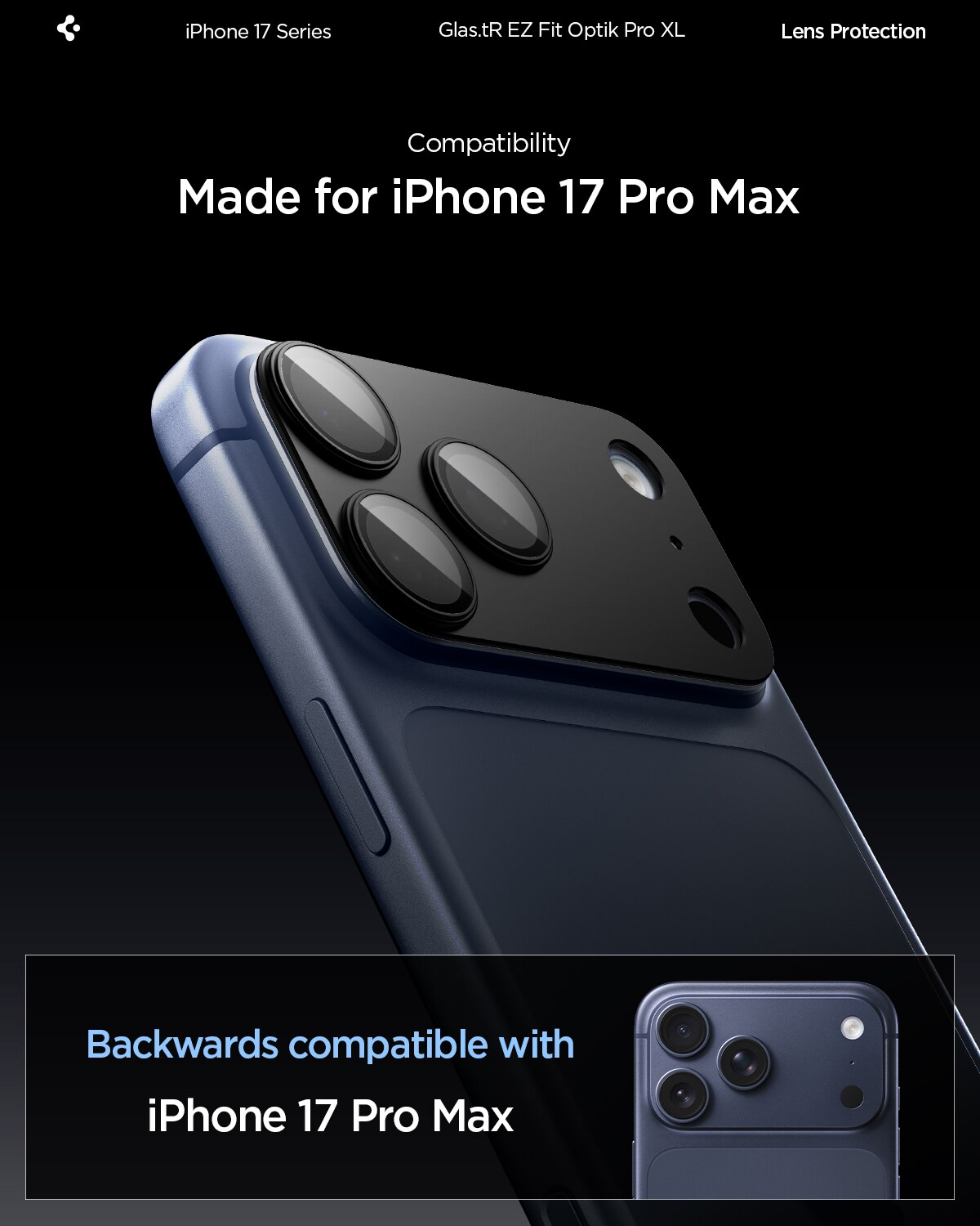 iPhone 17 Pro Max EZ Fit Kameraskydd - Optik Pro XL, Svart