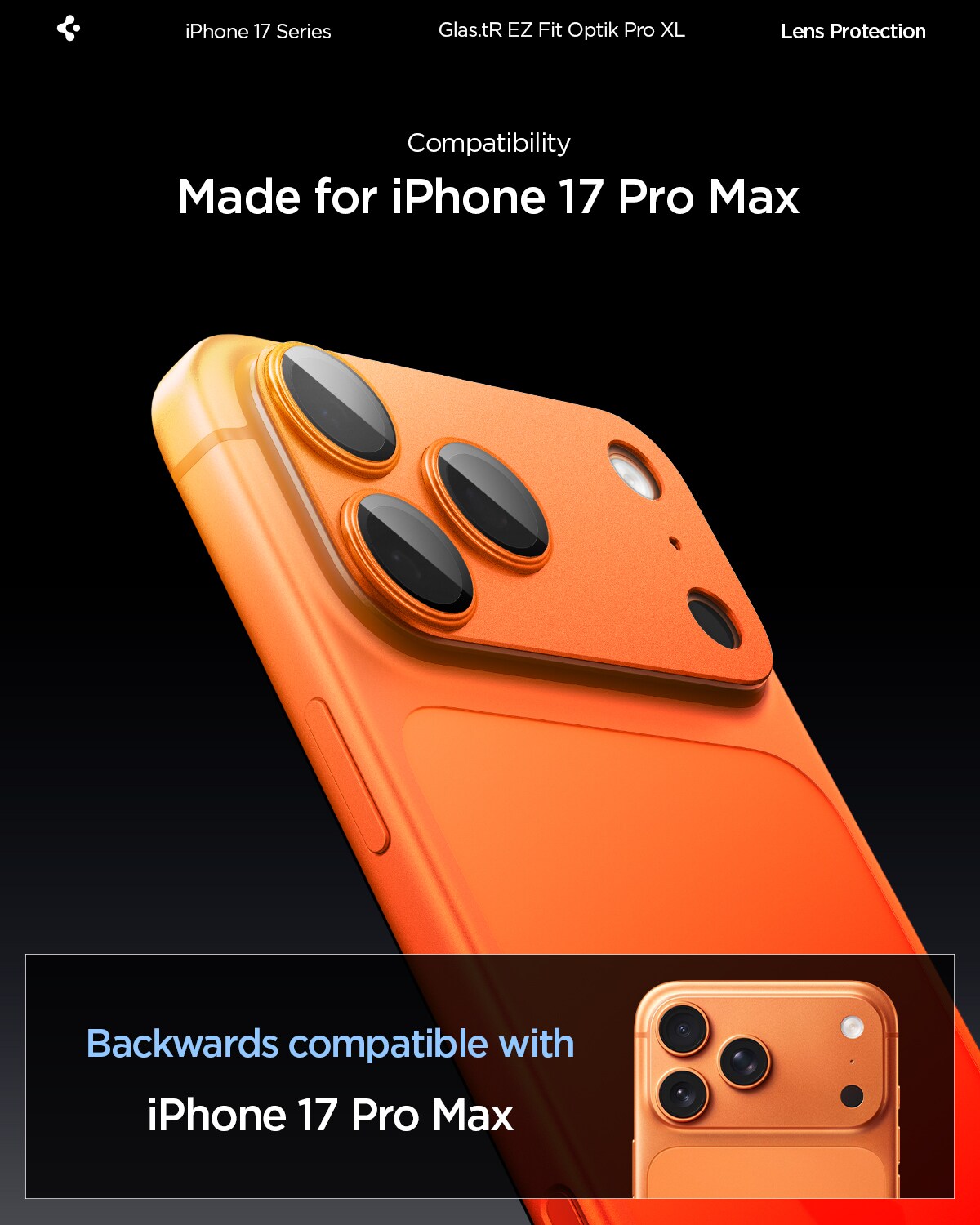iPhone 17 Pro Max EZ Fit Kameraskydd - Optik Pro XL, Orange