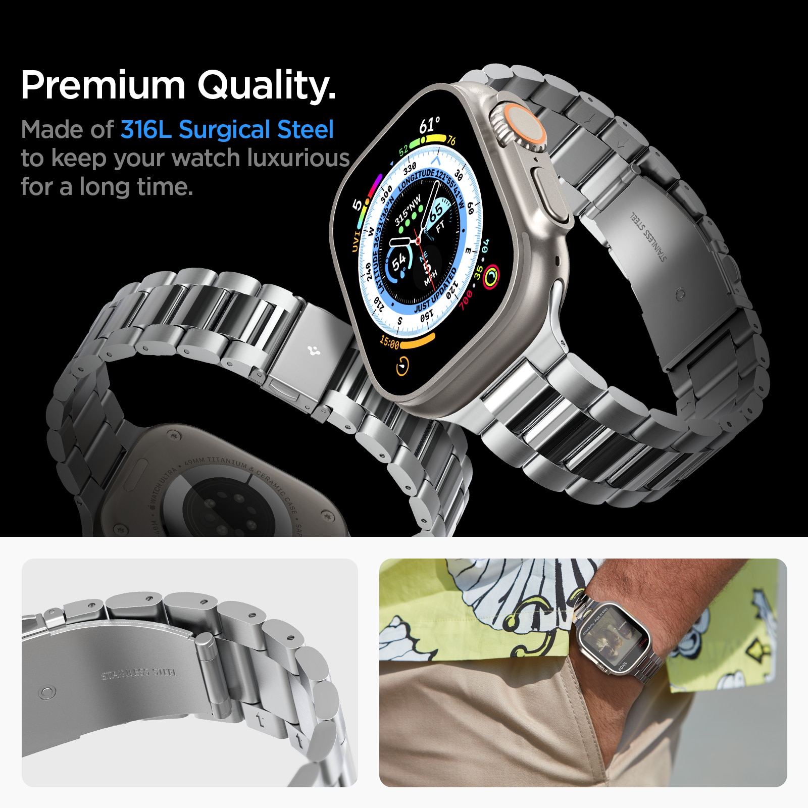 Apple Watch 45mm Series 8 Metallarmband Modern Fit 316L, silver