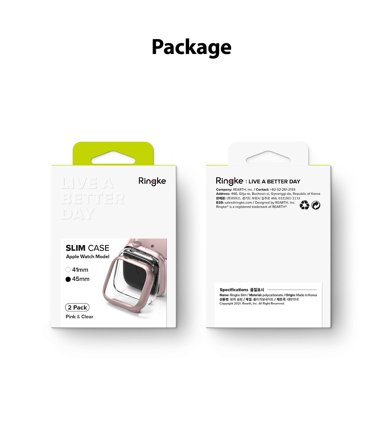 Apple Watch 45mm Series 9 Tunt skal (2-pack), rosa & genomskinlig