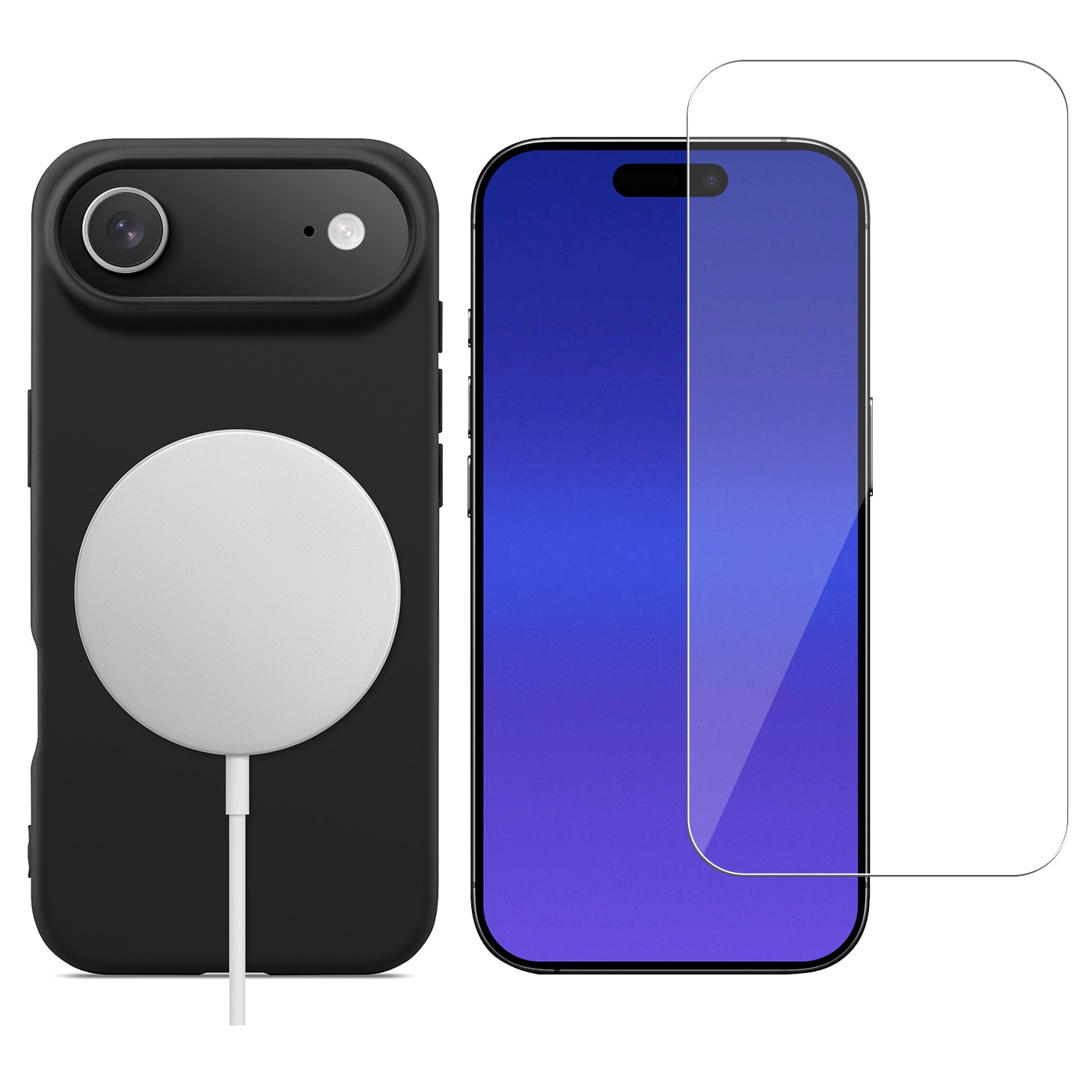 iPhone Air MagSafe skal i TPU + Skärmskydd Härdat Glas Svart