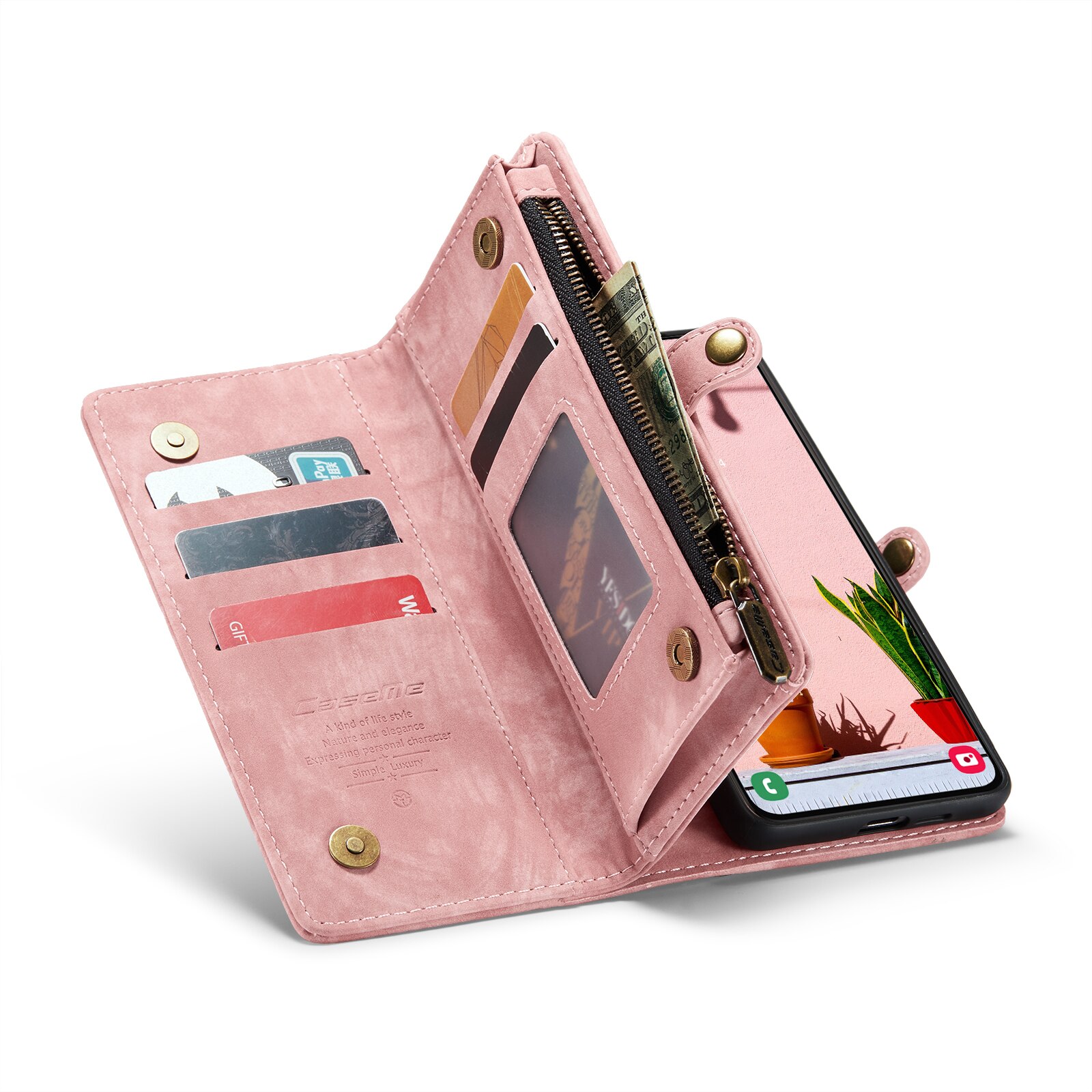 Samsung Galaxy S24 Rymligt plånboksfodral med många kortfack, rosa