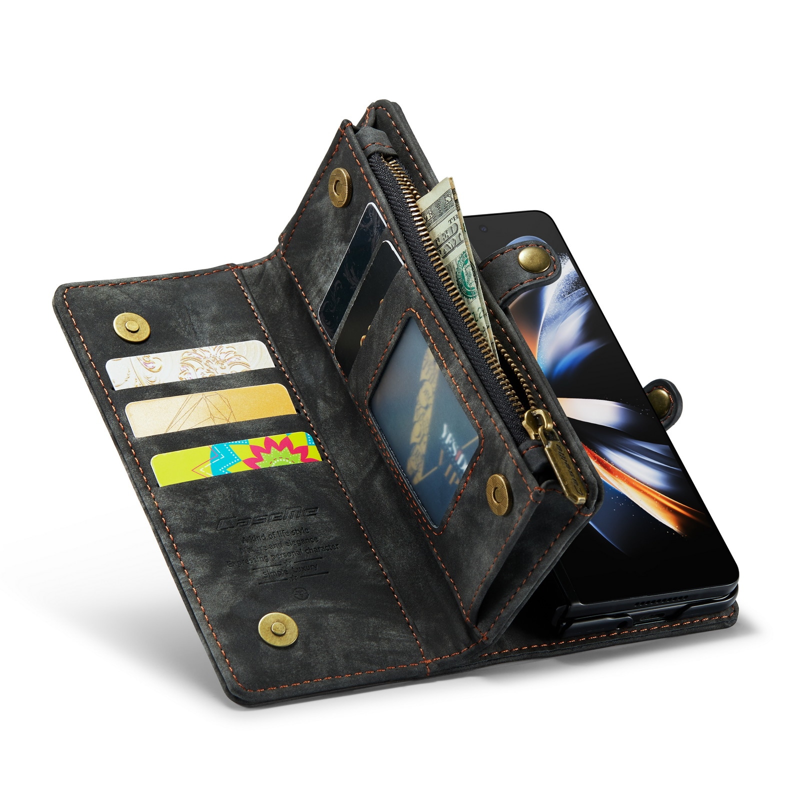 Samsung Galaxy Z Fold 4 Rymligt plånboksfodral med många kortfack, grå