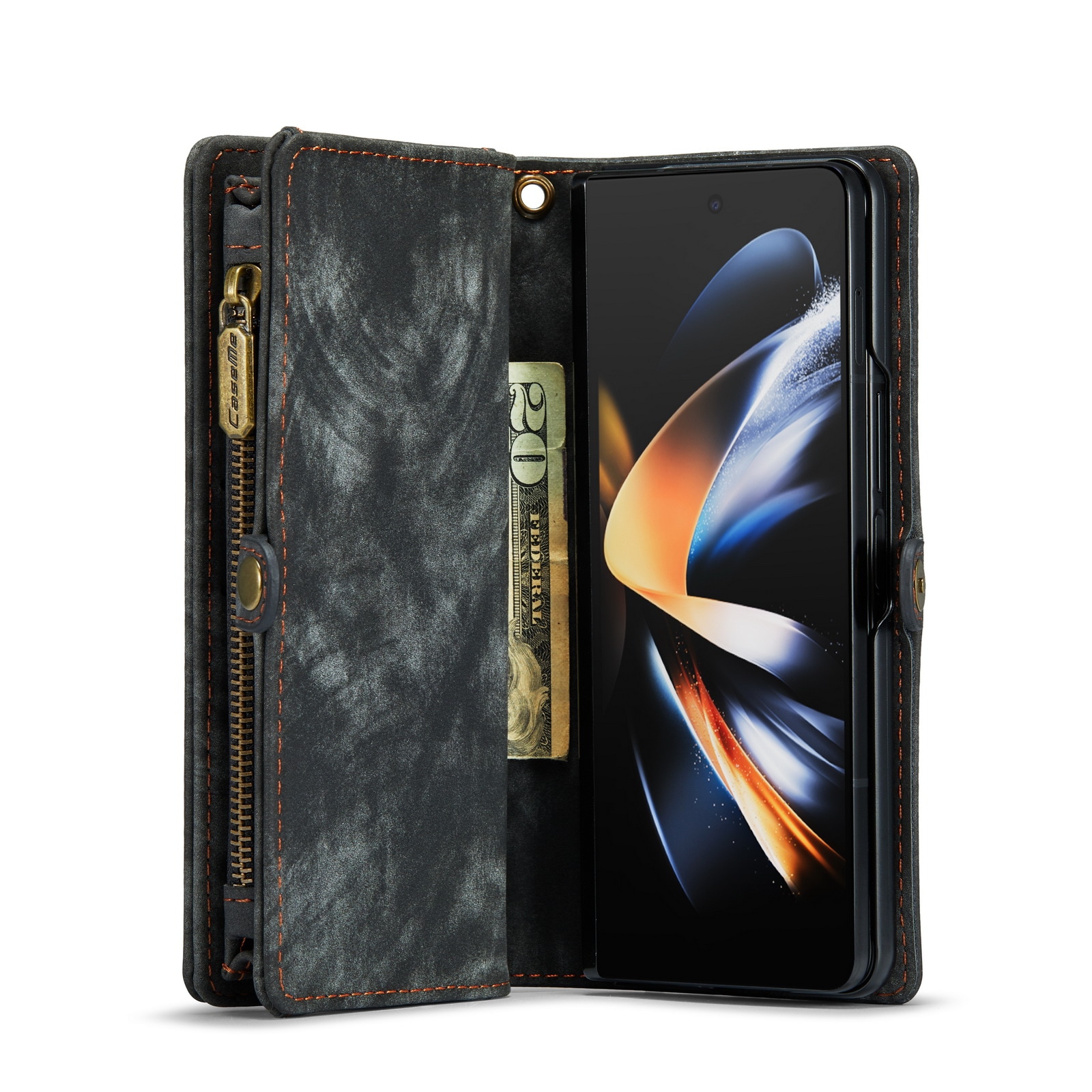 Samsung Galaxy Z Fold 5 Rymligt plånboksfodral med många kortfack, grå