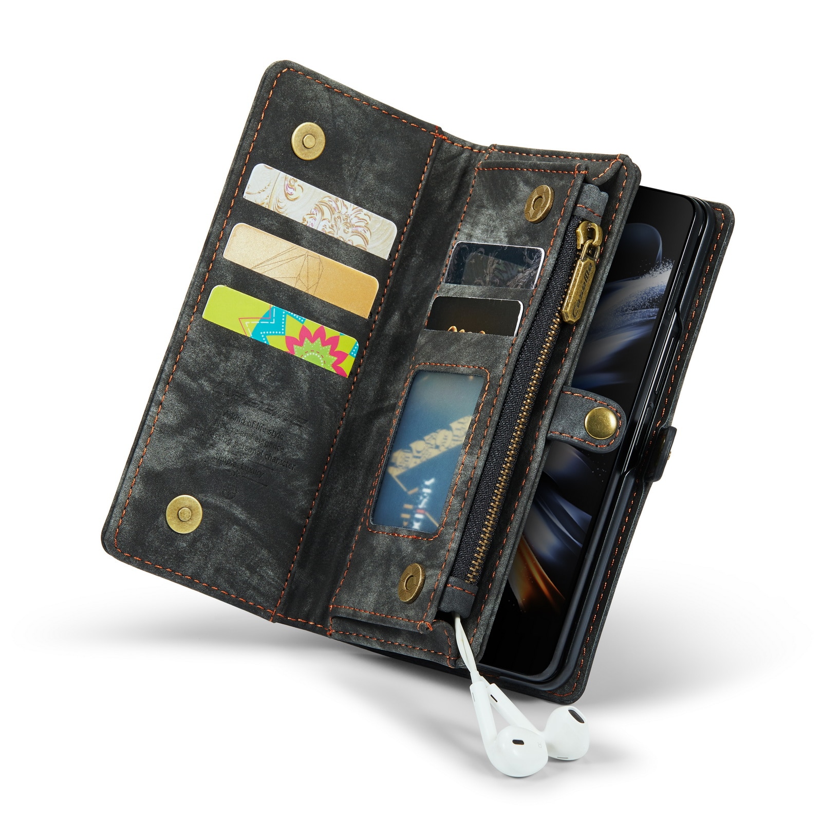 Samsung Galaxy Z Fold 4 Rymligt plånboksfodral med många kortfack, grå