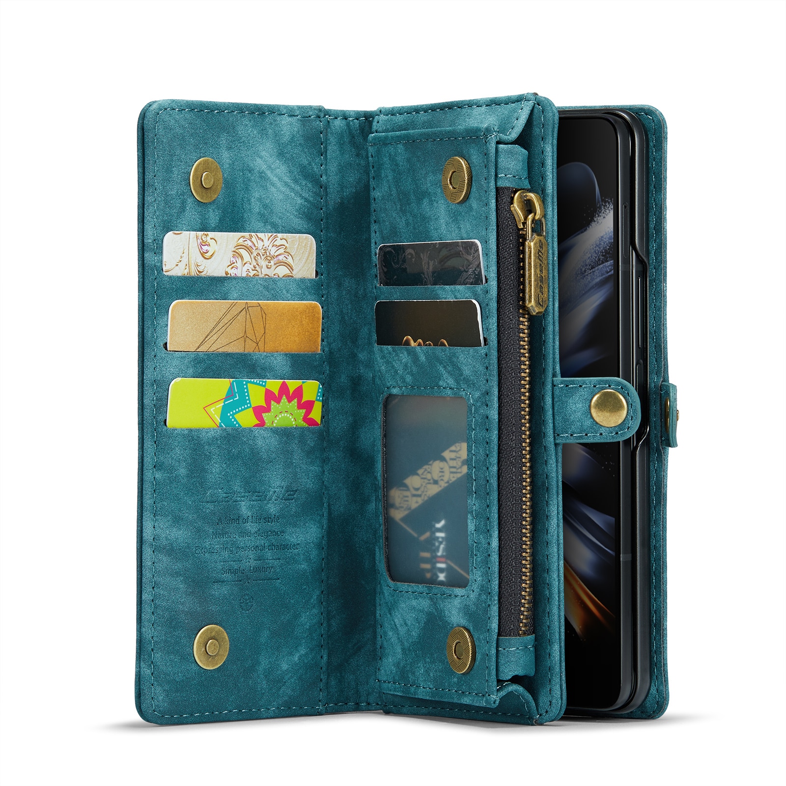 Samsung Galaxy Z Fold 5 Rymligt plånboksfodral med många kortfack, blå