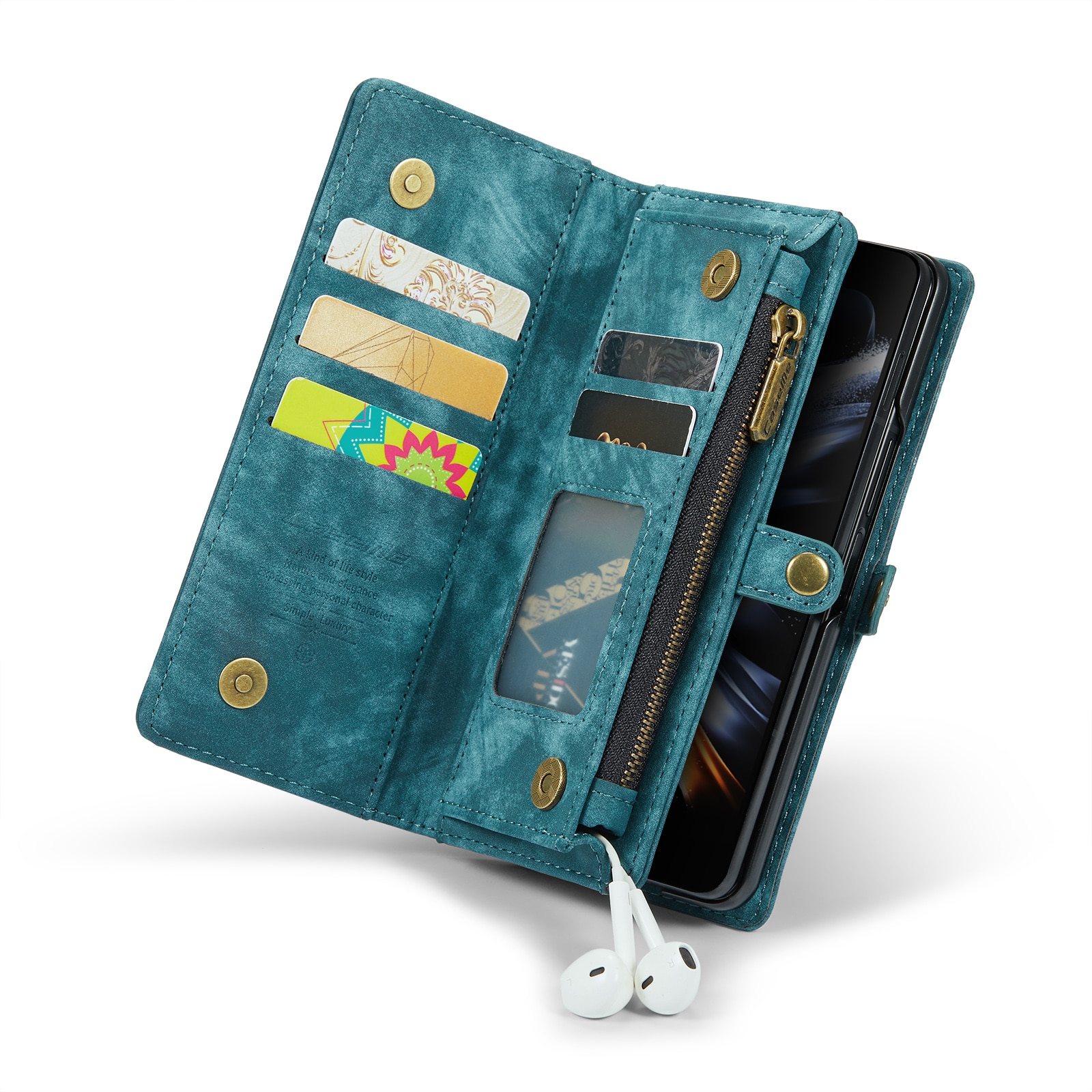 Samsung Galaxy Z Fold 5 Rymligt plånboksfodral med många kortfack, blå