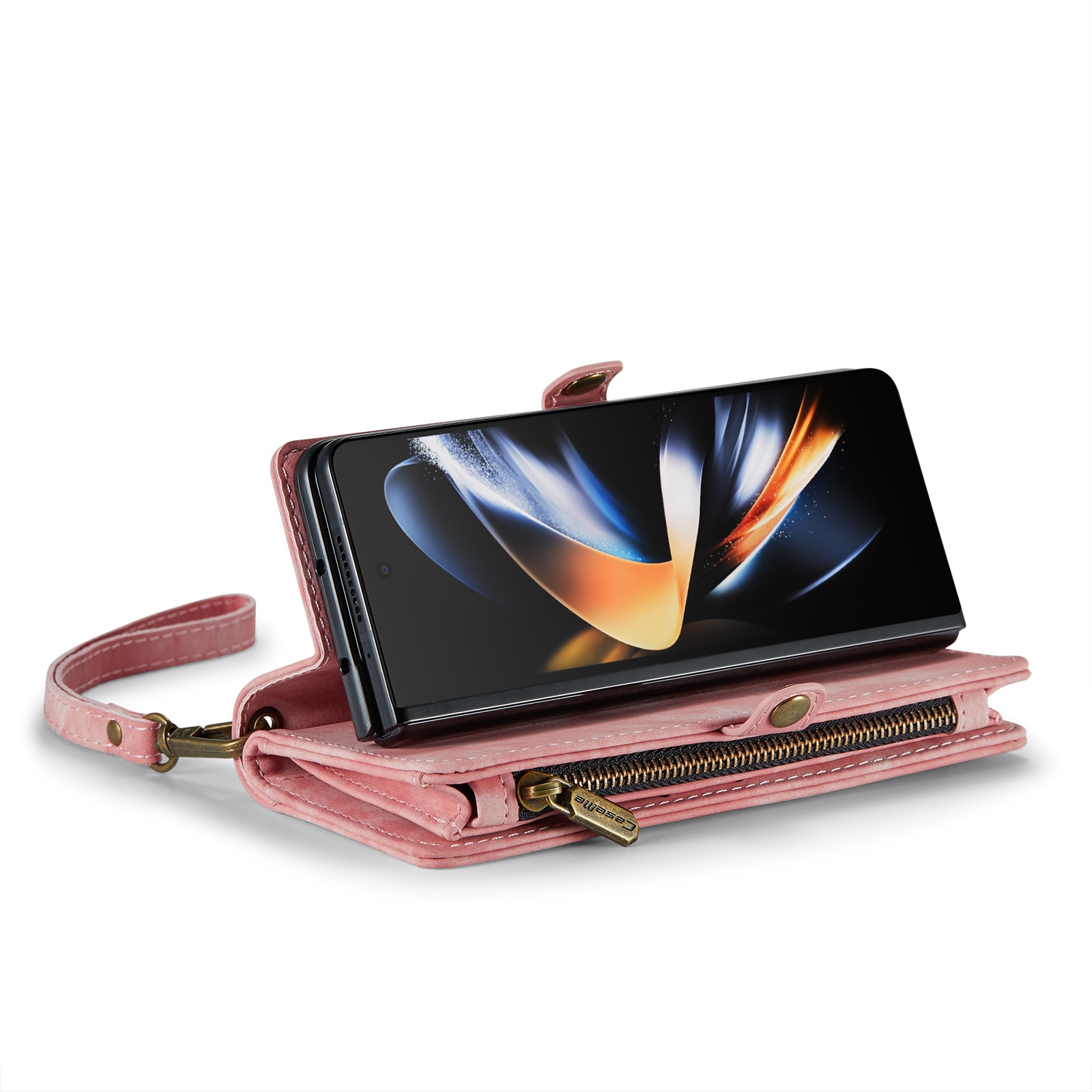 Samsung Galaxy Z Fold 5 Rymligt plånboksfodral med många kortfack, rosa