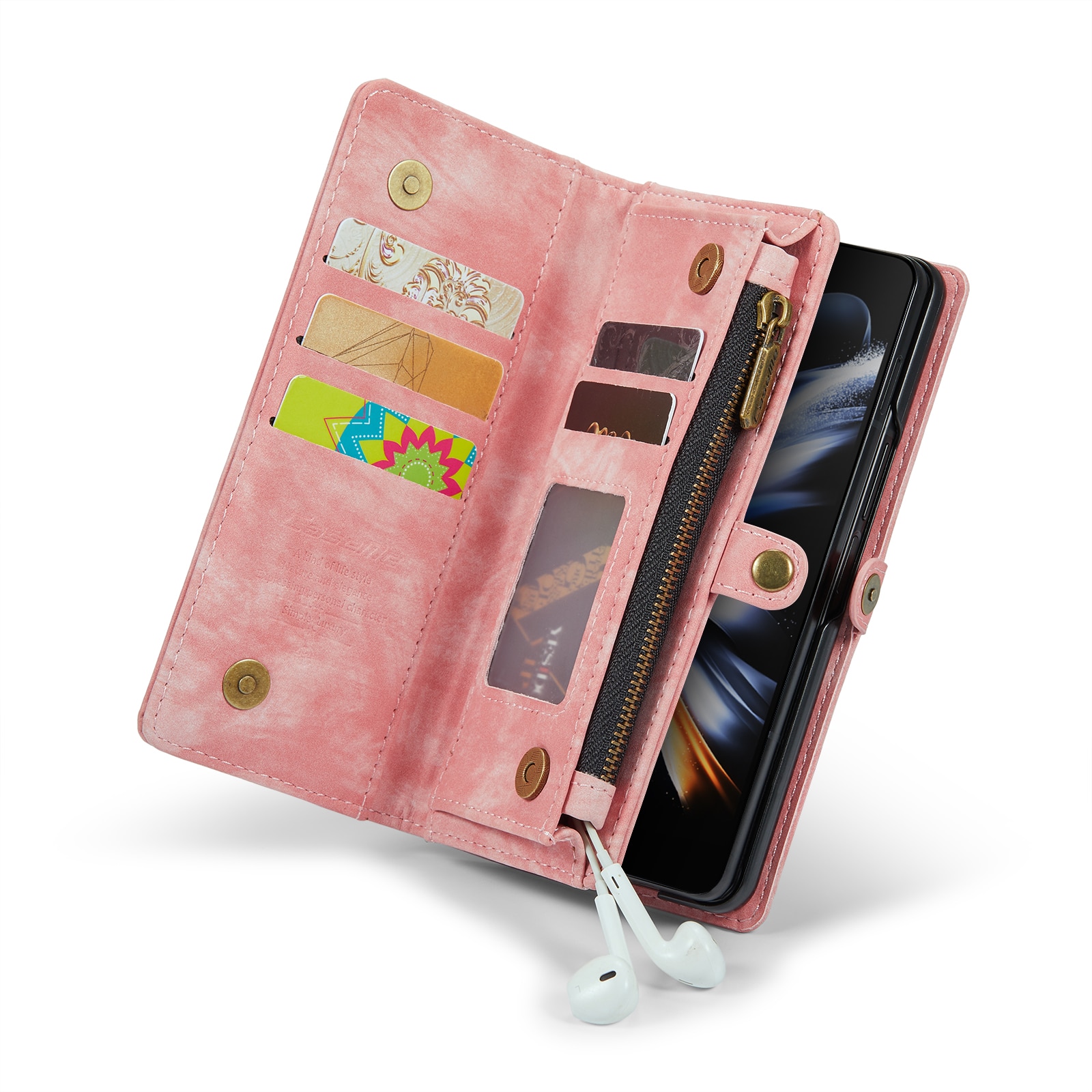 Samsung Galaxy Z Fold 4 Rymligt plånboksfodral med många kortfack, rosa
