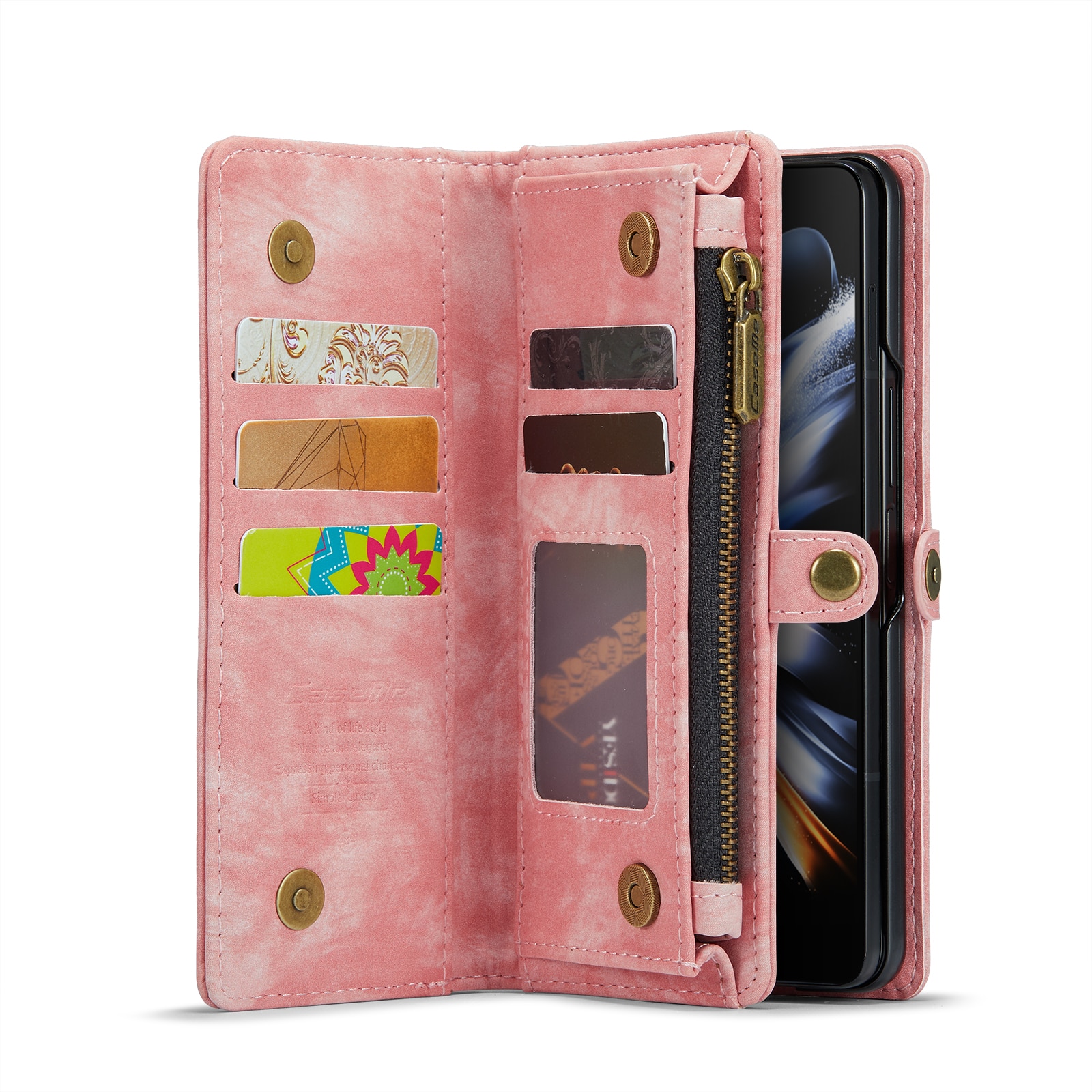Samsung Galaxy Z Fold 5 Rymligt plånboksfodral med många kortfack, rosa