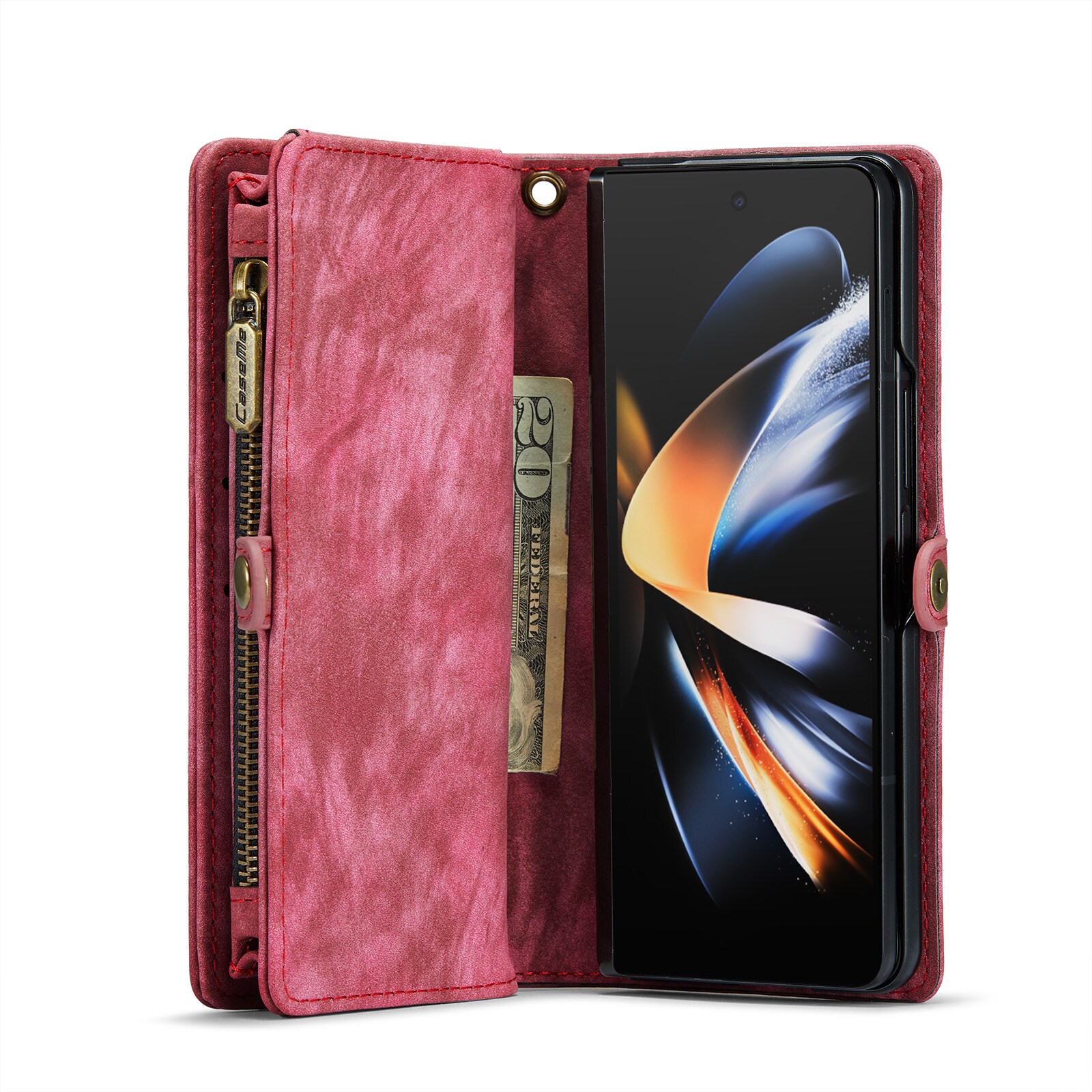 Samsung Galaxy Z Fold 5 Rymligt plånboksfodral med många kortfack, röd