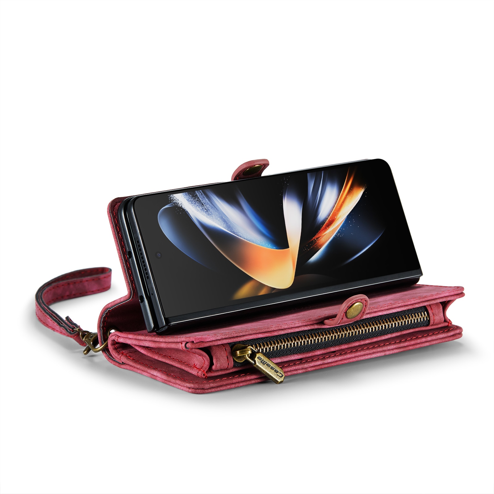 Samsung Galaxy Z Fold 5 Rymligt plånboksfodral med många kortfack, röd