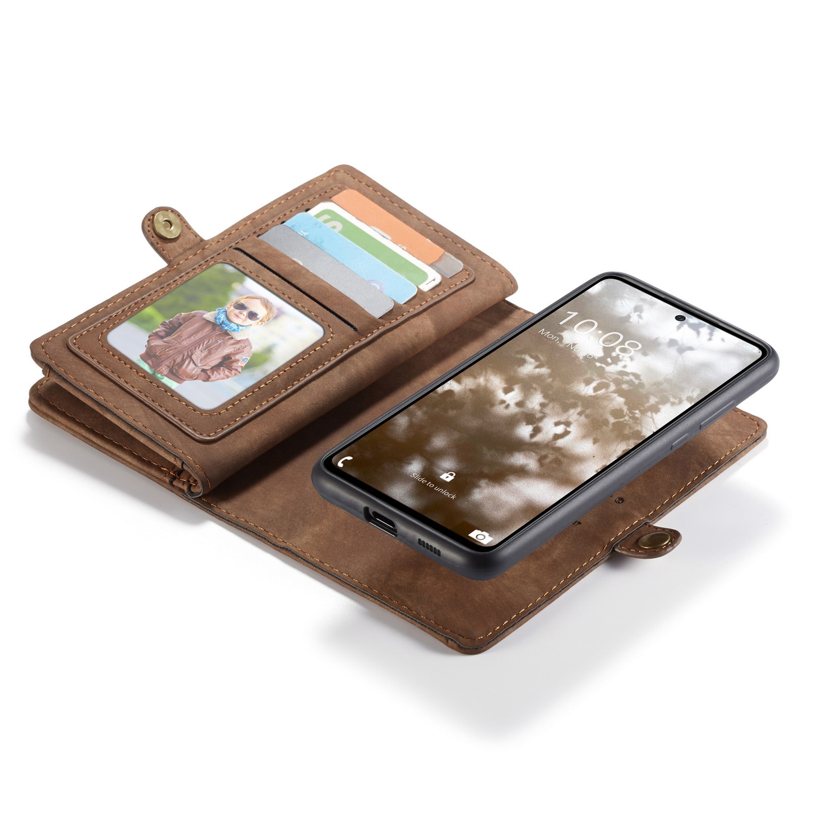 Samsung Galaxy A53 Rymligt plånboksfodral med många kortfack, brun